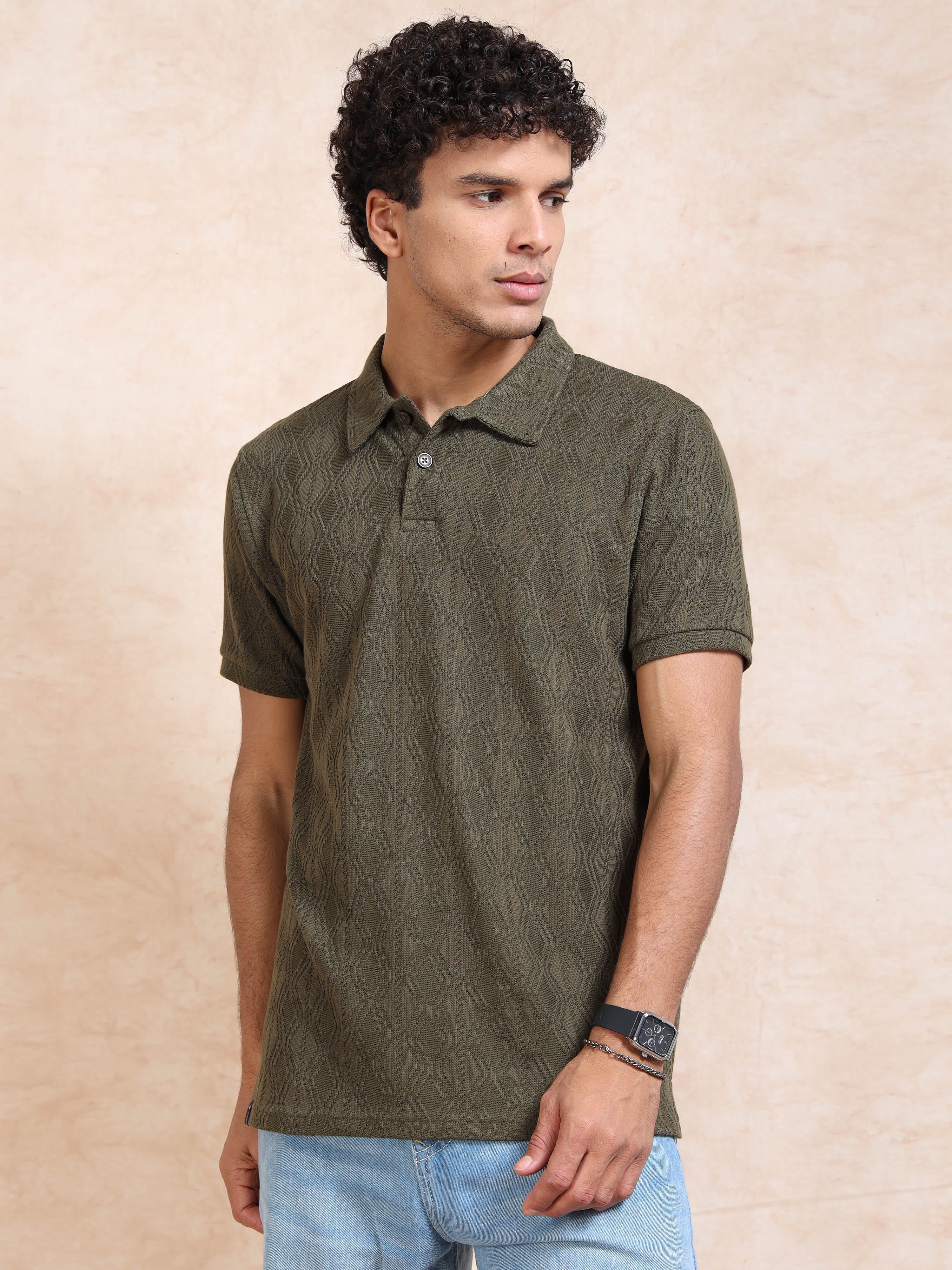 MEN'S OLIVE SLIM FIT POLO T SHIRT