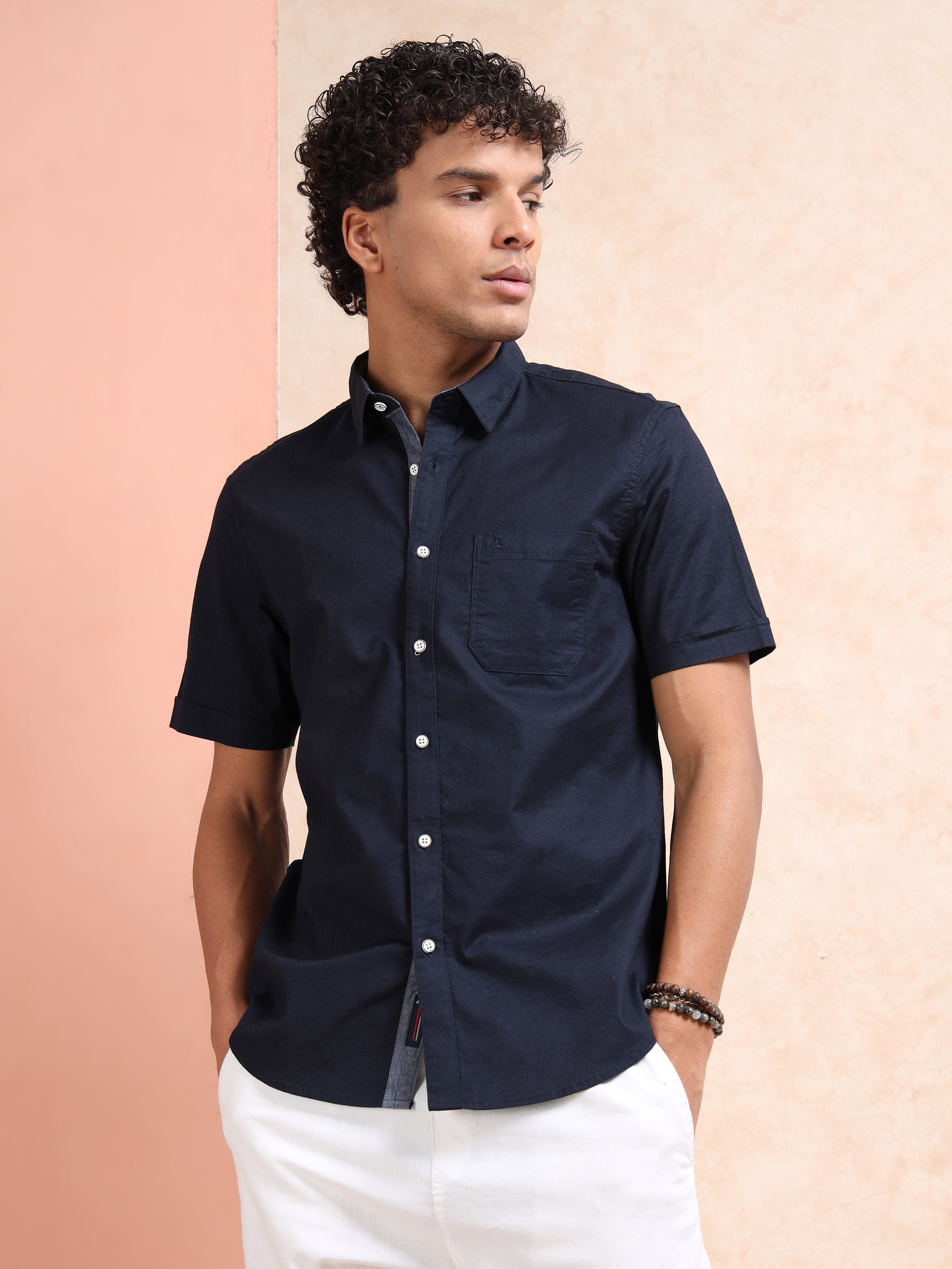 MEN'S NAVY SOLID SLIM FIT SHIRT