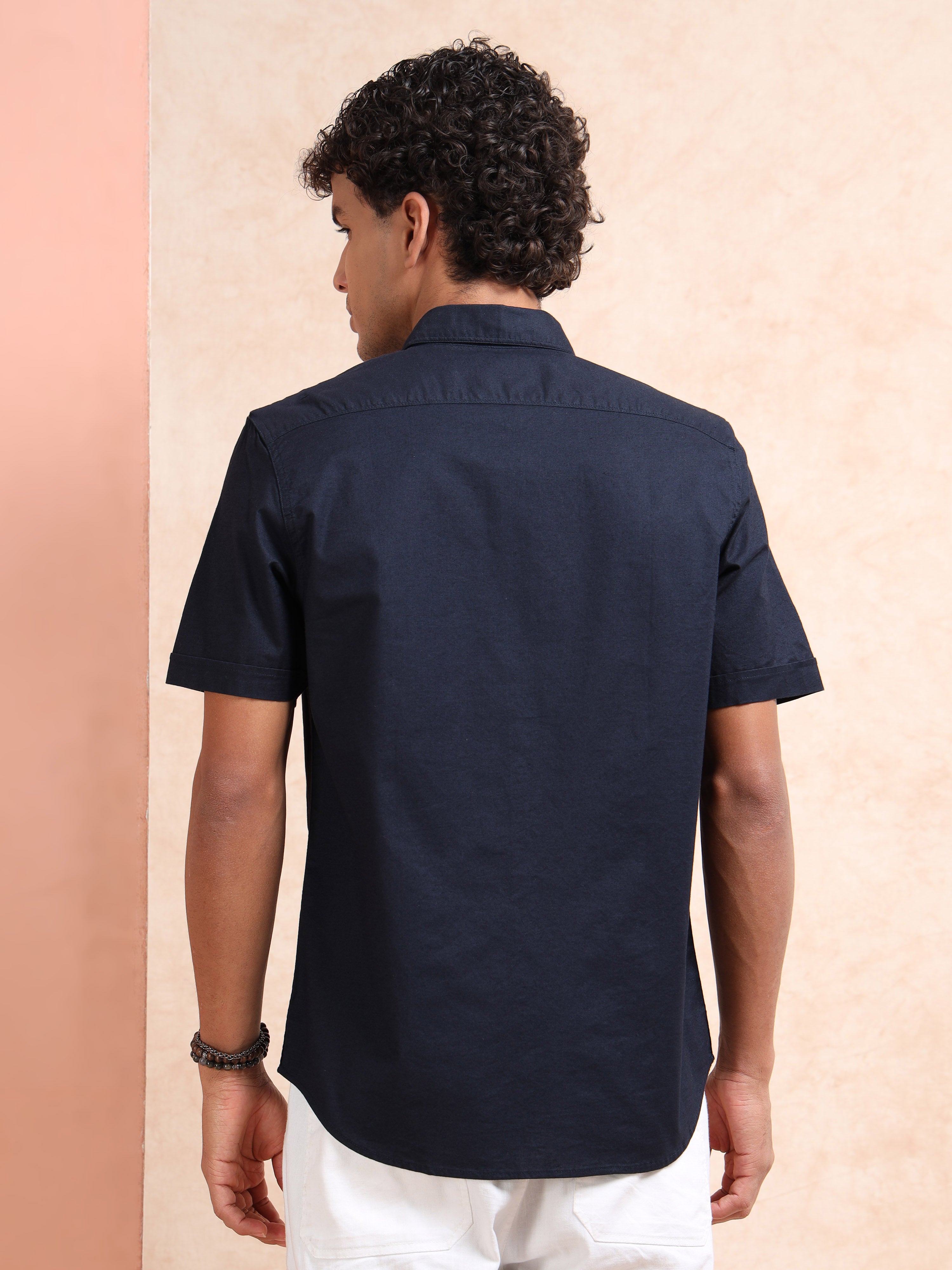 MEN'S NAVY SOLID SLIM FIT SHIRT