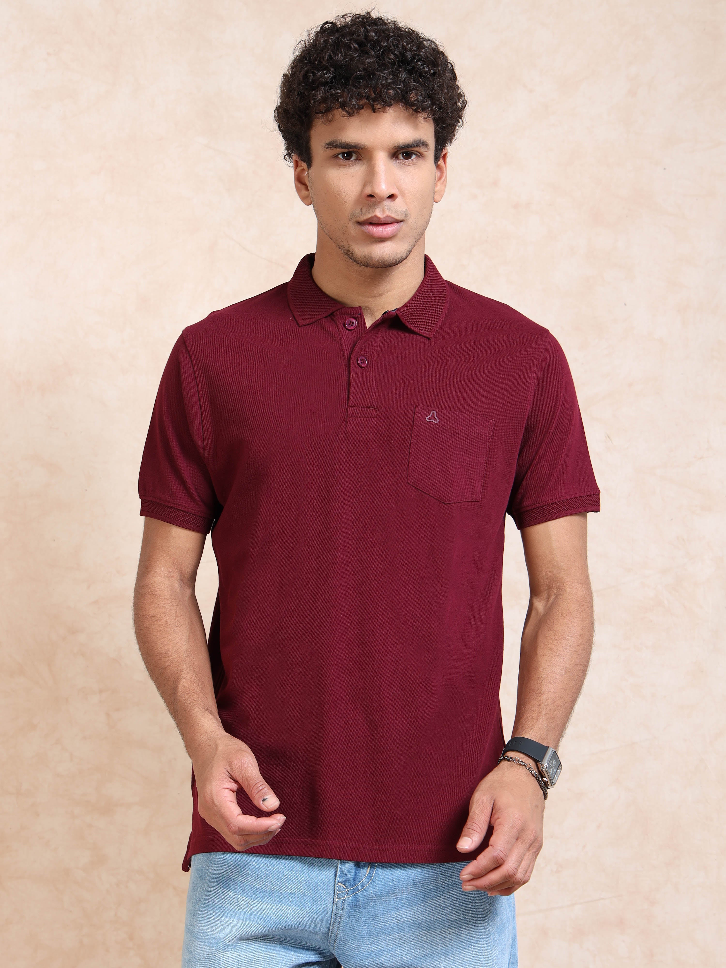 MEN'S MAROON SLIM FIT POLO TSHIRT