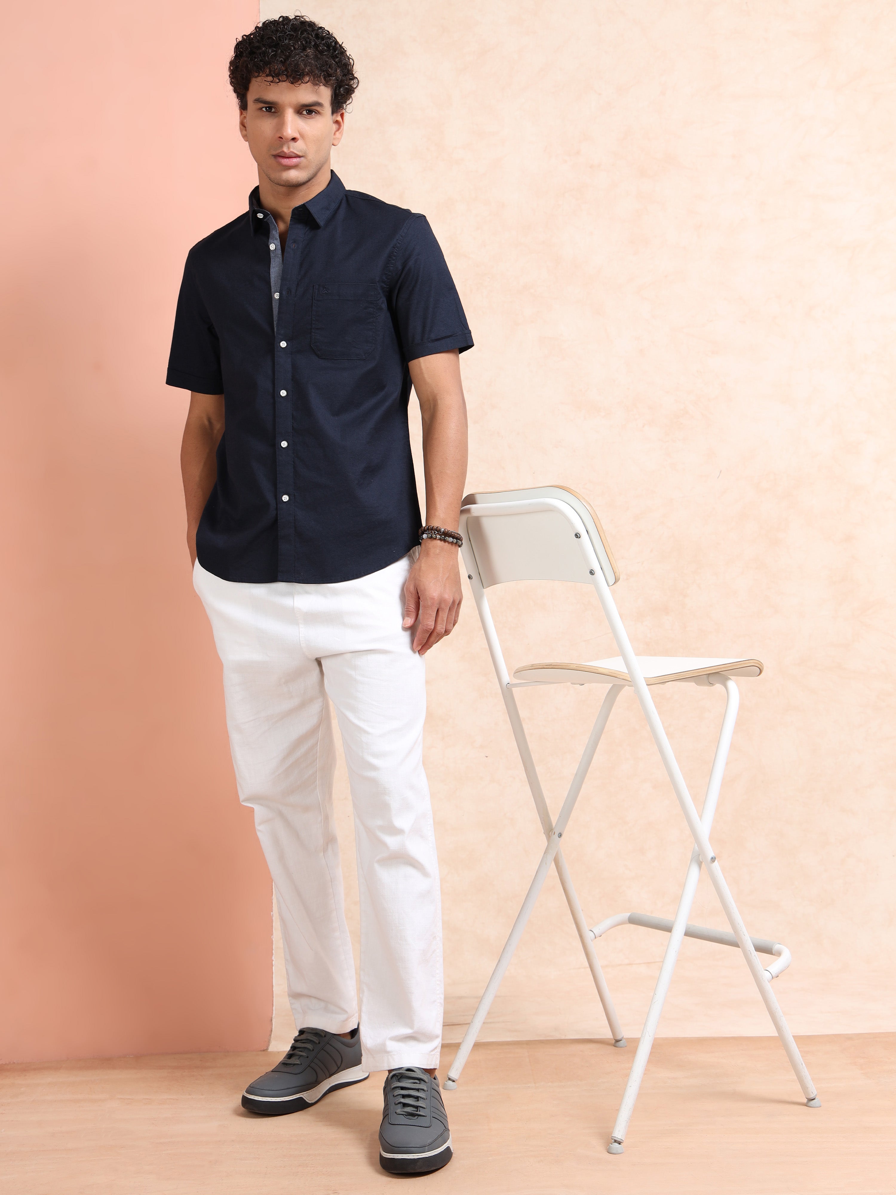 MEN'S NAVY SOLID SLIM FIT SHIRT