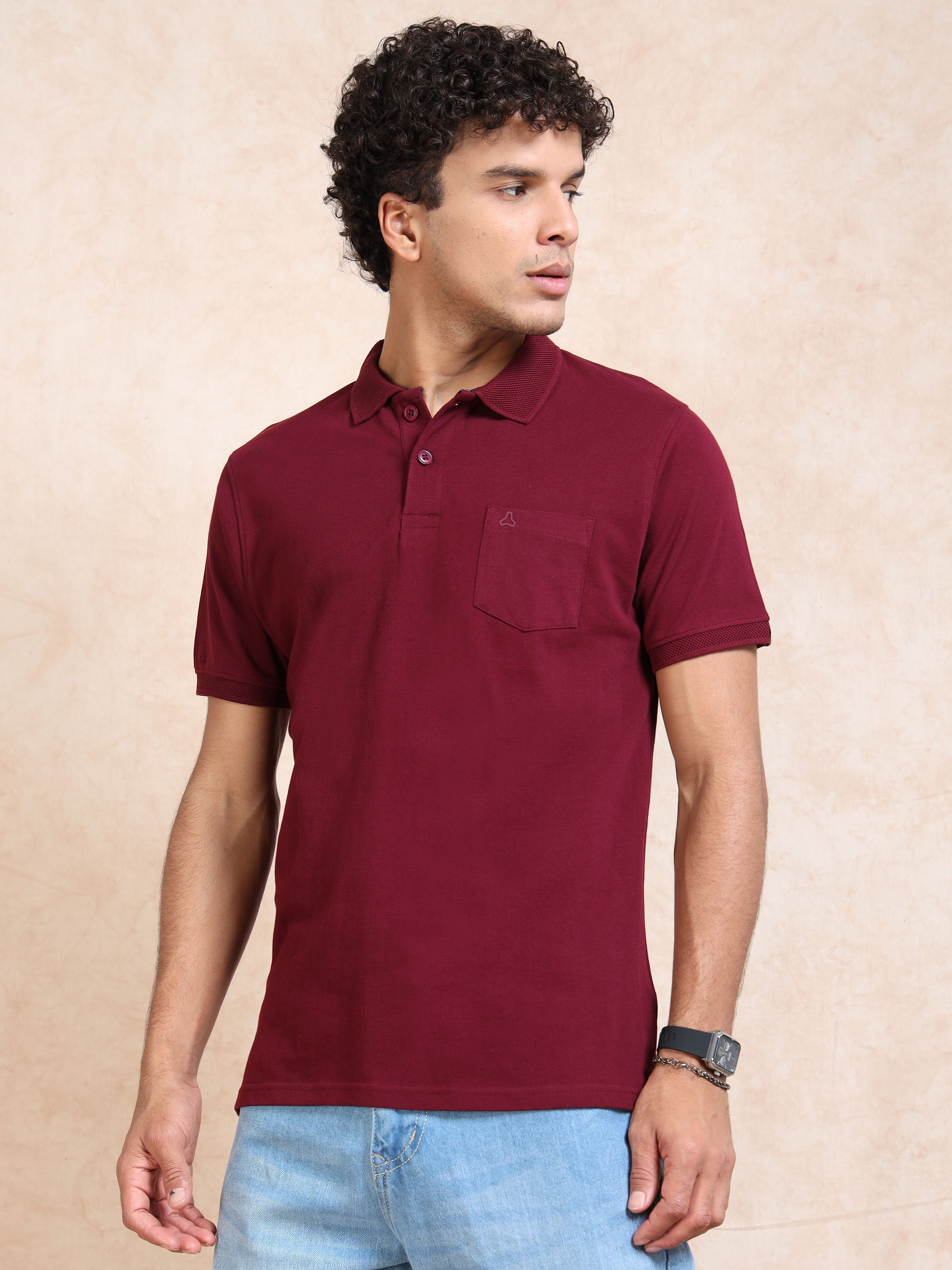 MEN'S MAROON SLIM FIT POLO TSHIRT
