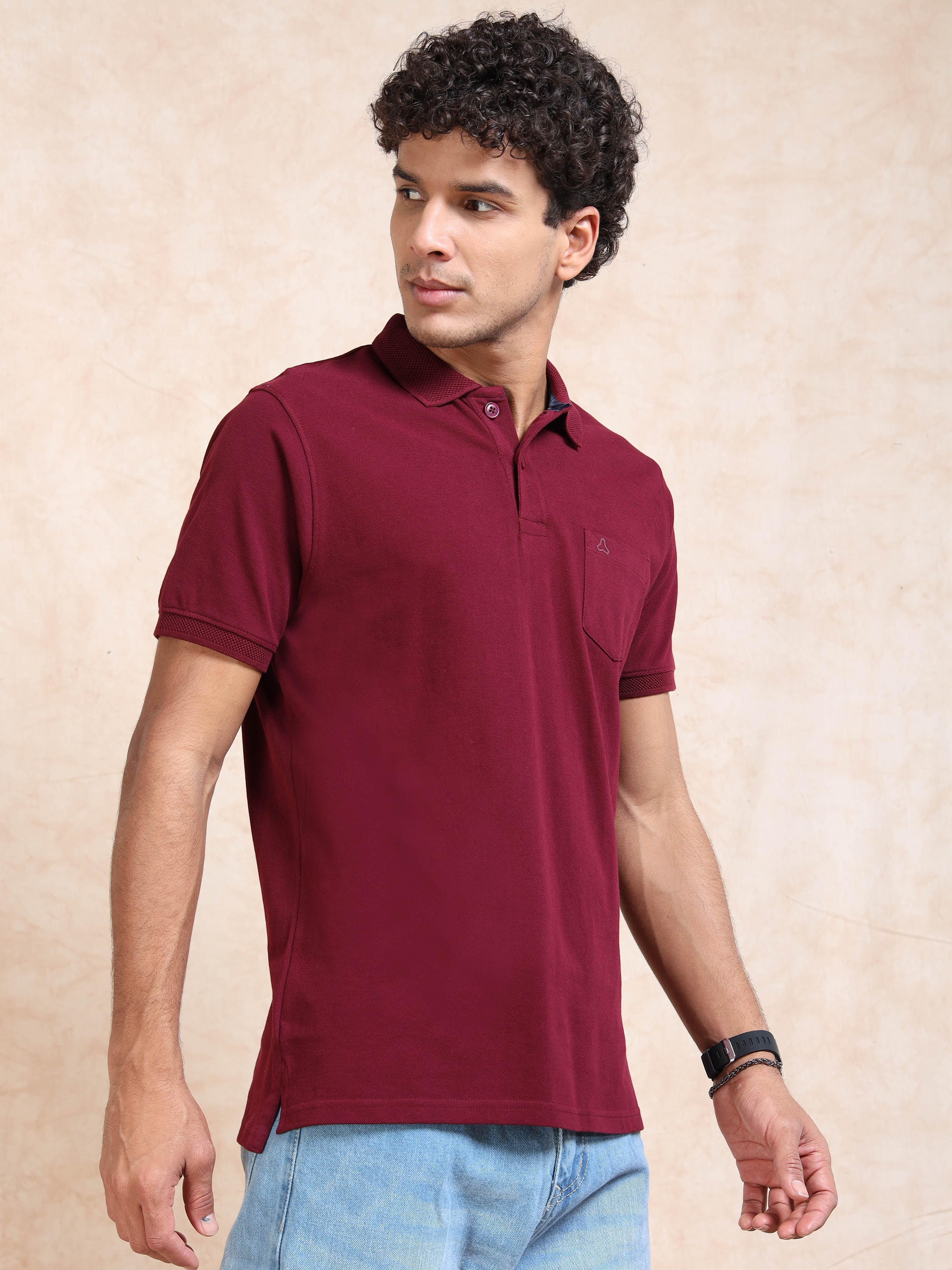 MEN'S MAROON SLIM FIT POLO TSHIRT