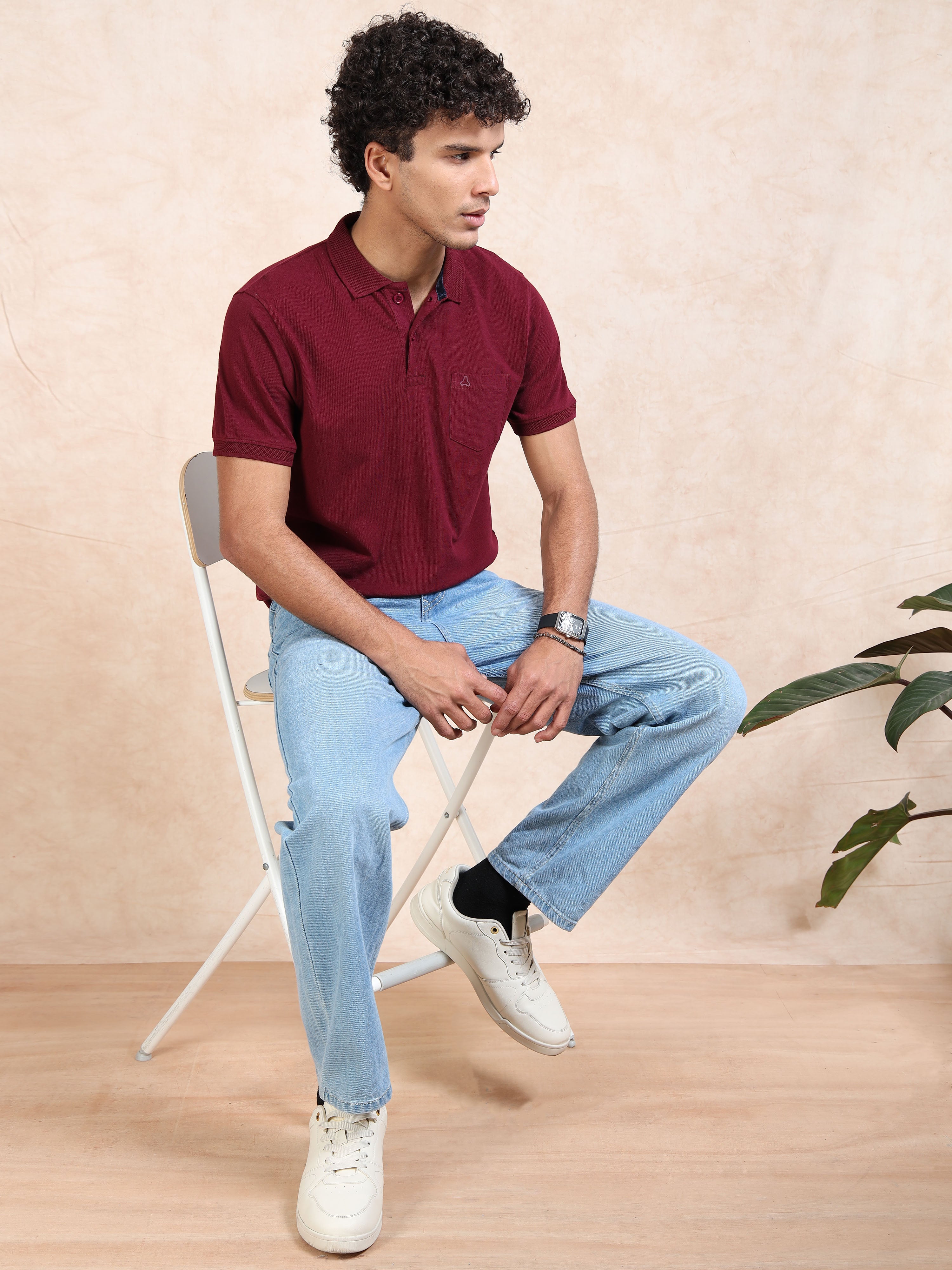 MEN'S MAROON SLIM FIT POLO TSHIRT