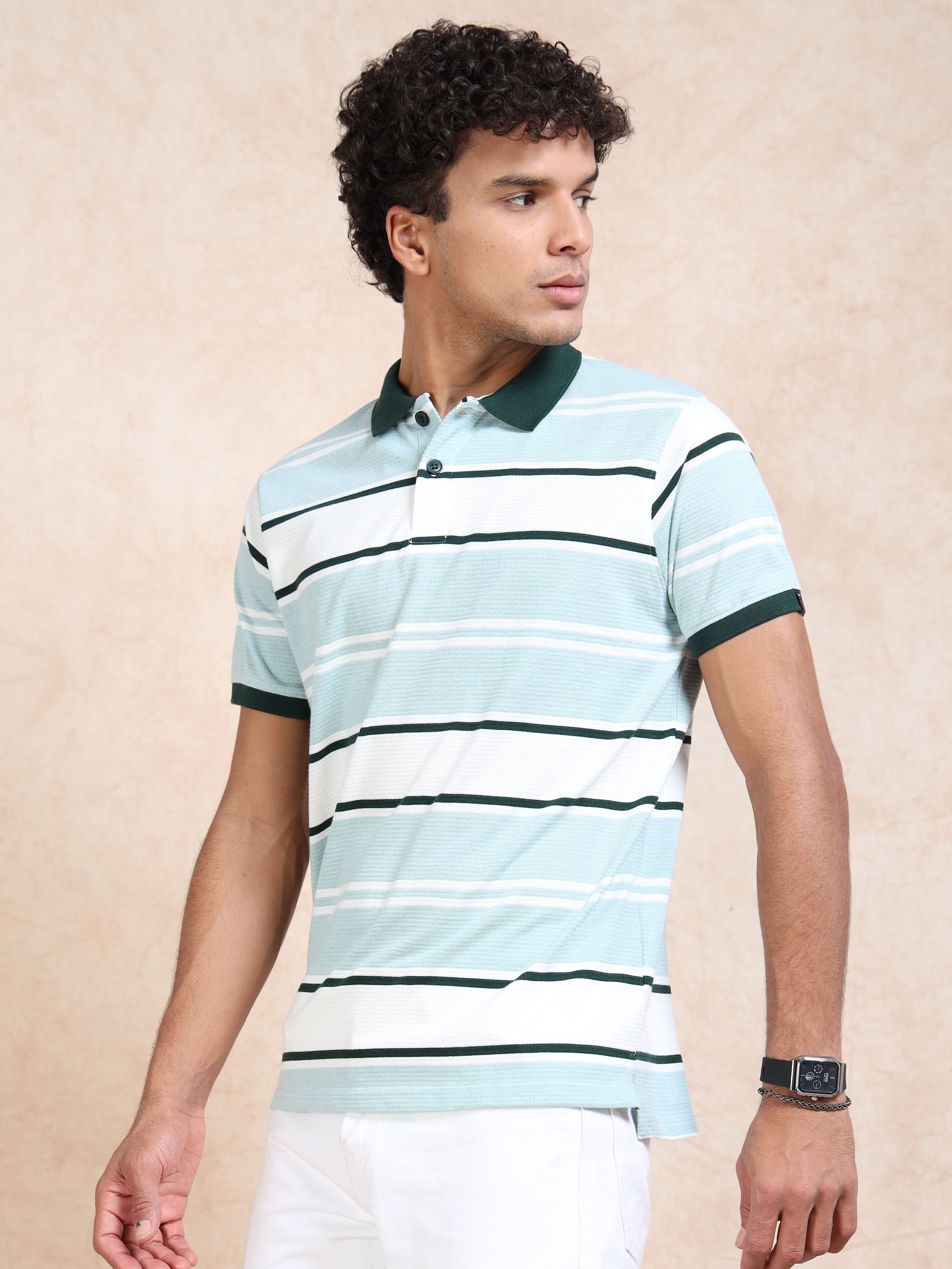 MEN'S GREEN SLIM FIT  POLO T SHIRT