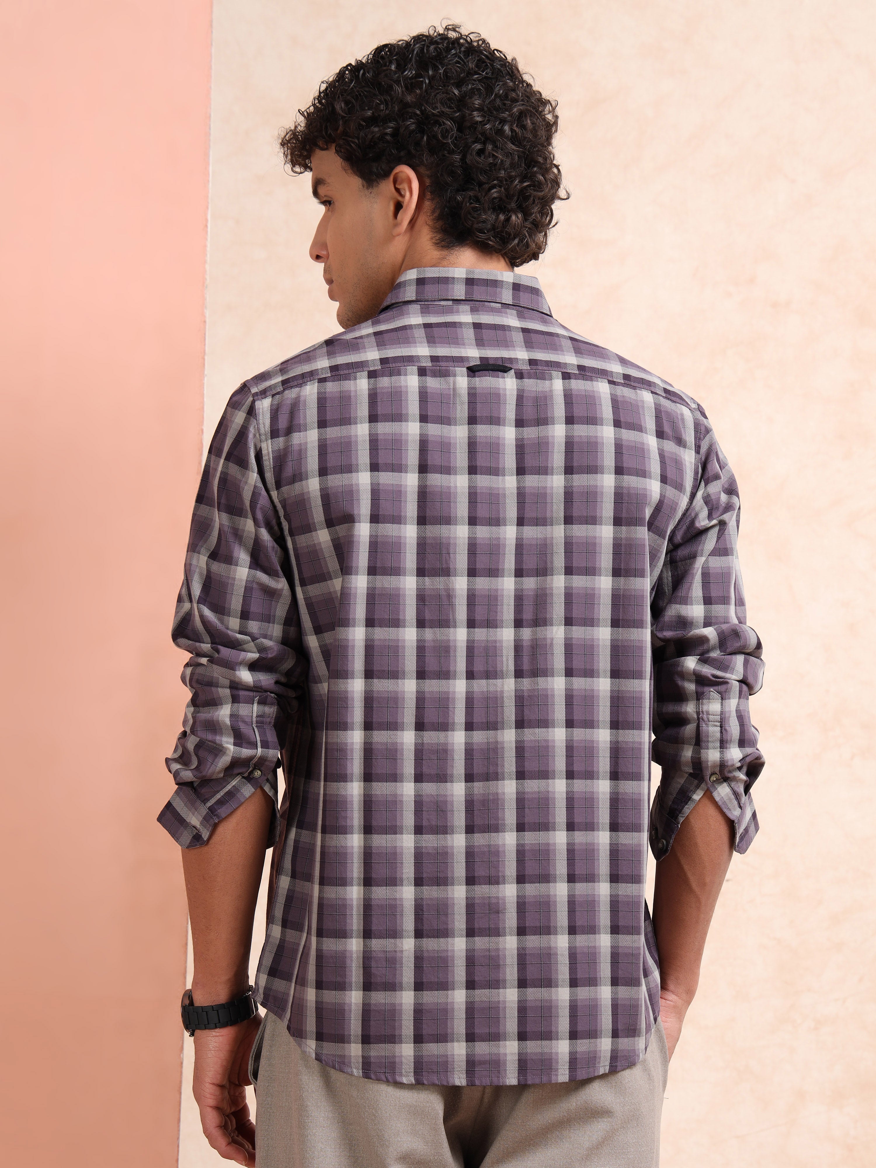 MEN'S PURPLE CHECKS SLIM FIT SHIRT