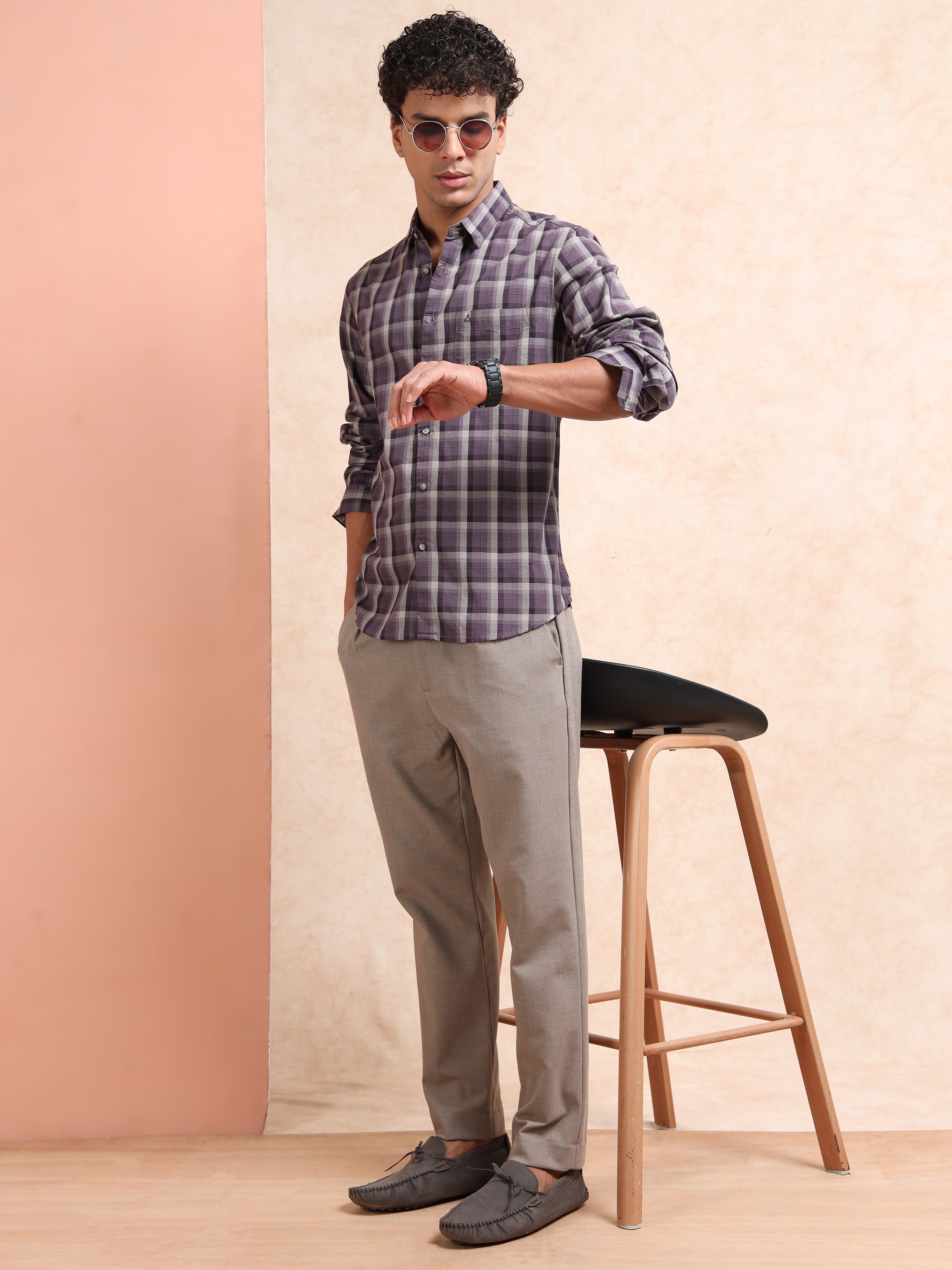 MEN'S PURPLE CHECKS SLIM FIT SHIRT