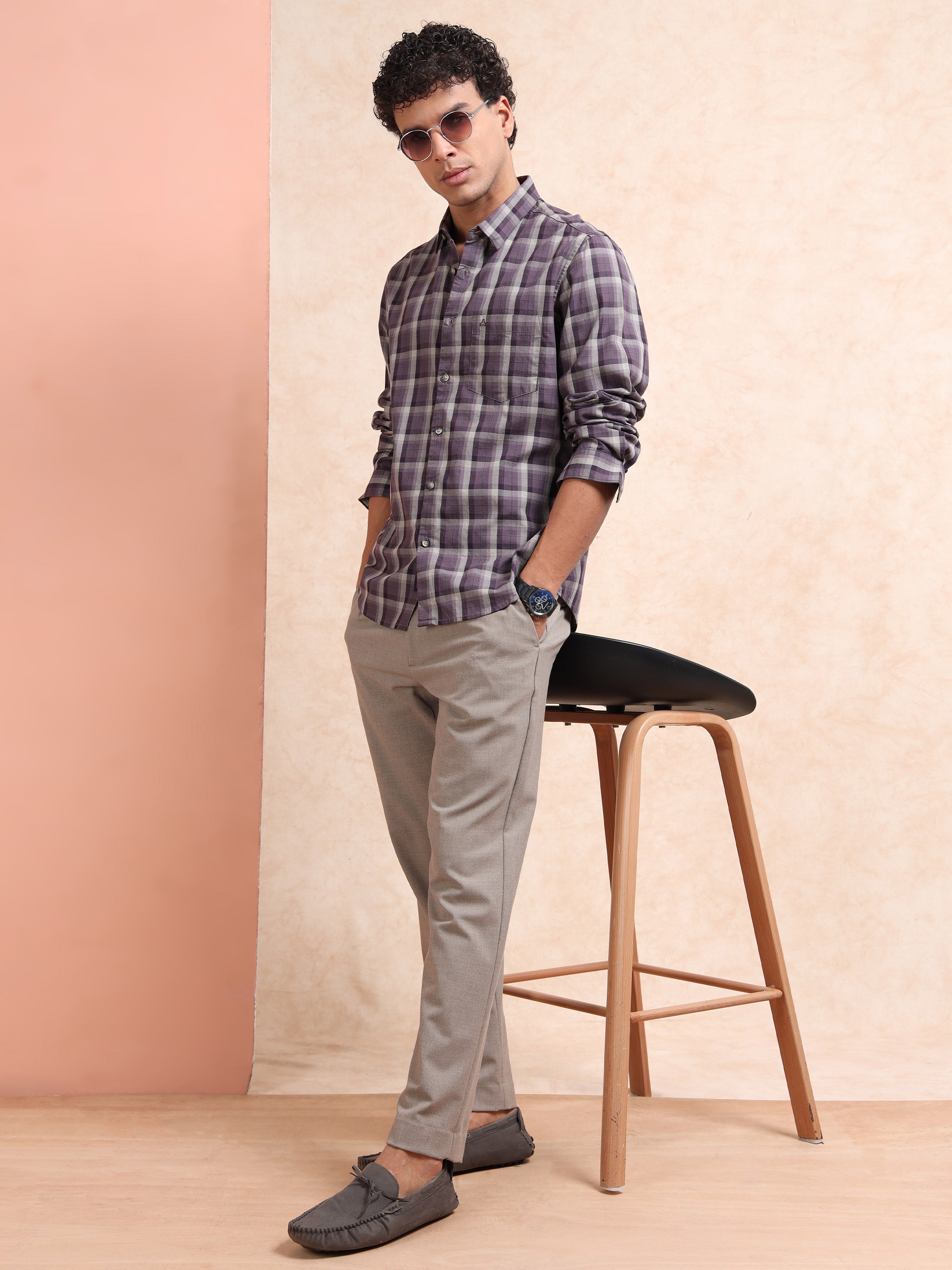 MEN'S PURPLE CHECKS SLIM FIT SHIRT