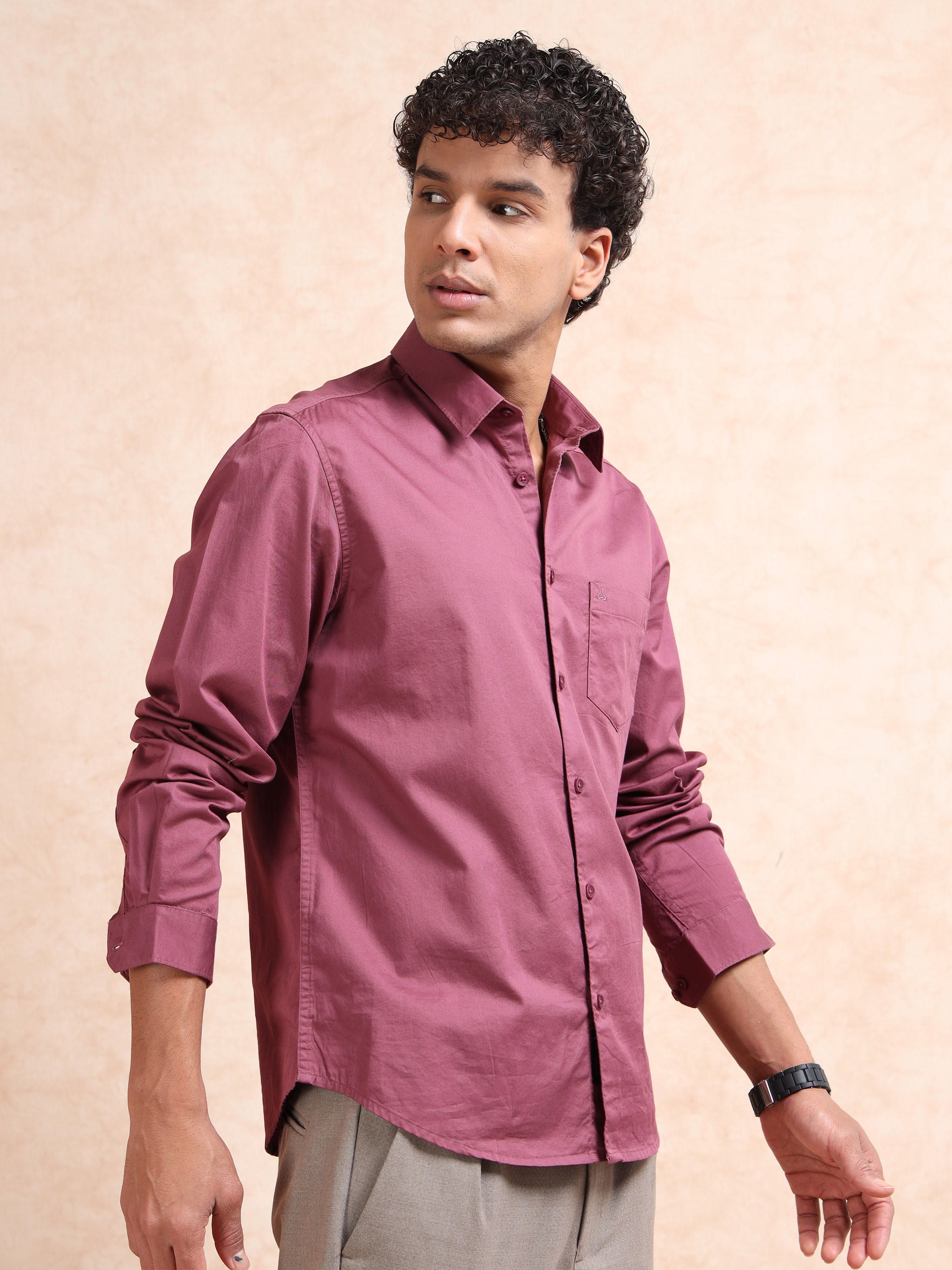 MEN'S DK.PINK SOLID SLIM FIT SHIRT