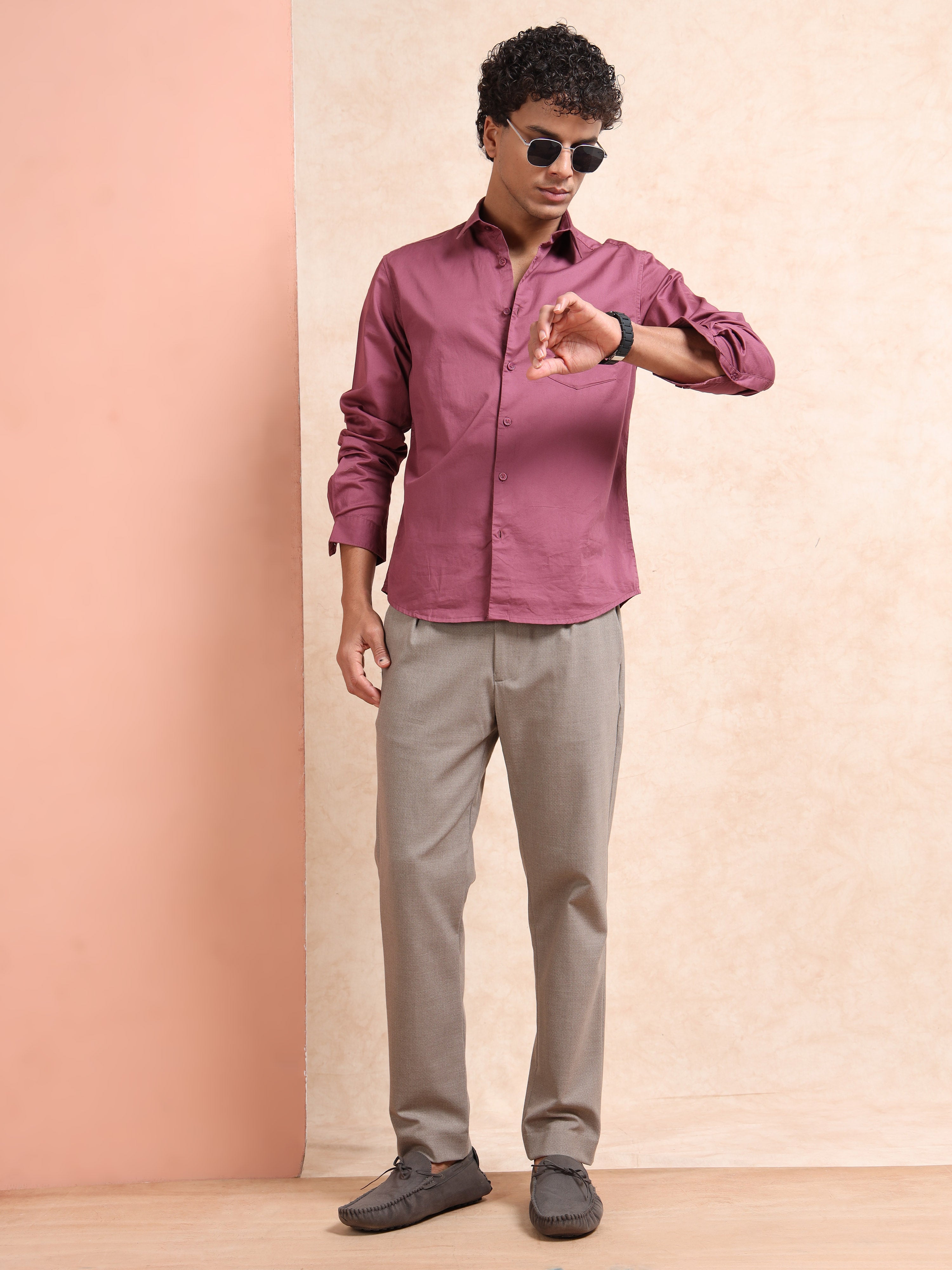 MEN'S DK.PINK SOLID SLIM FIT SHIRT