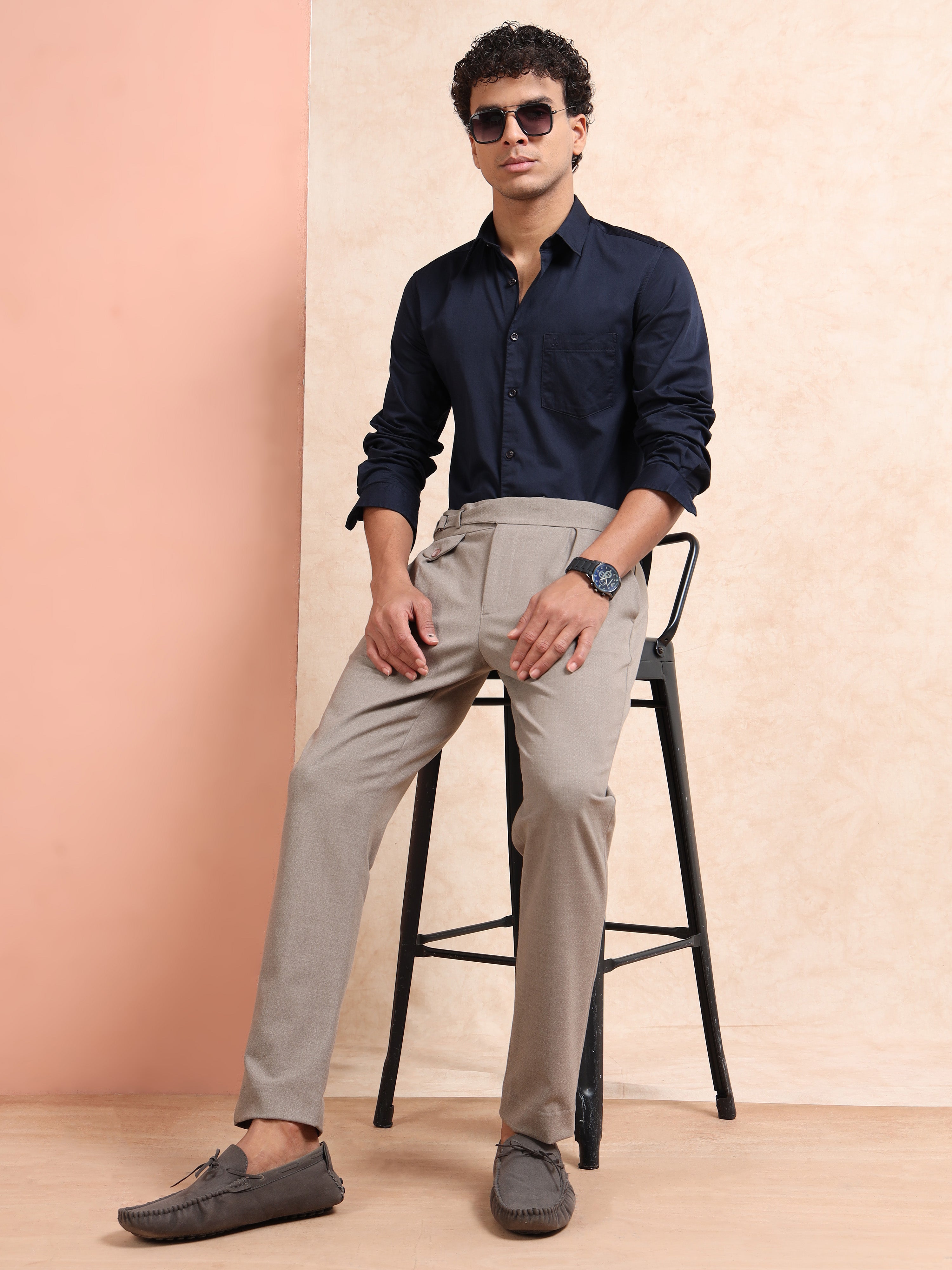 MEN'S NAVY SOLID SLIM FIT SHIRT