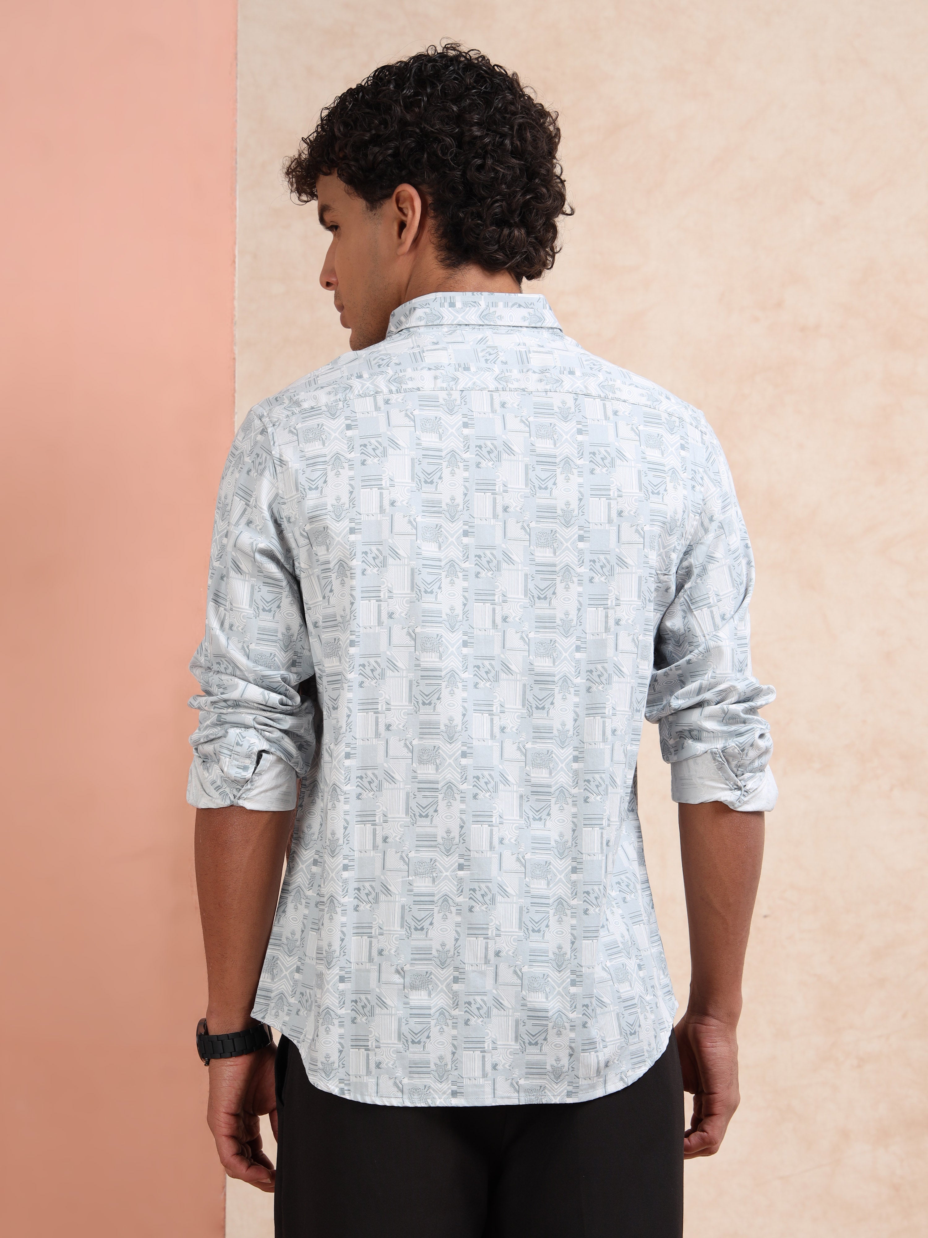 MEN'S LT.BLUE PRINT SLIM FIT SHIRT