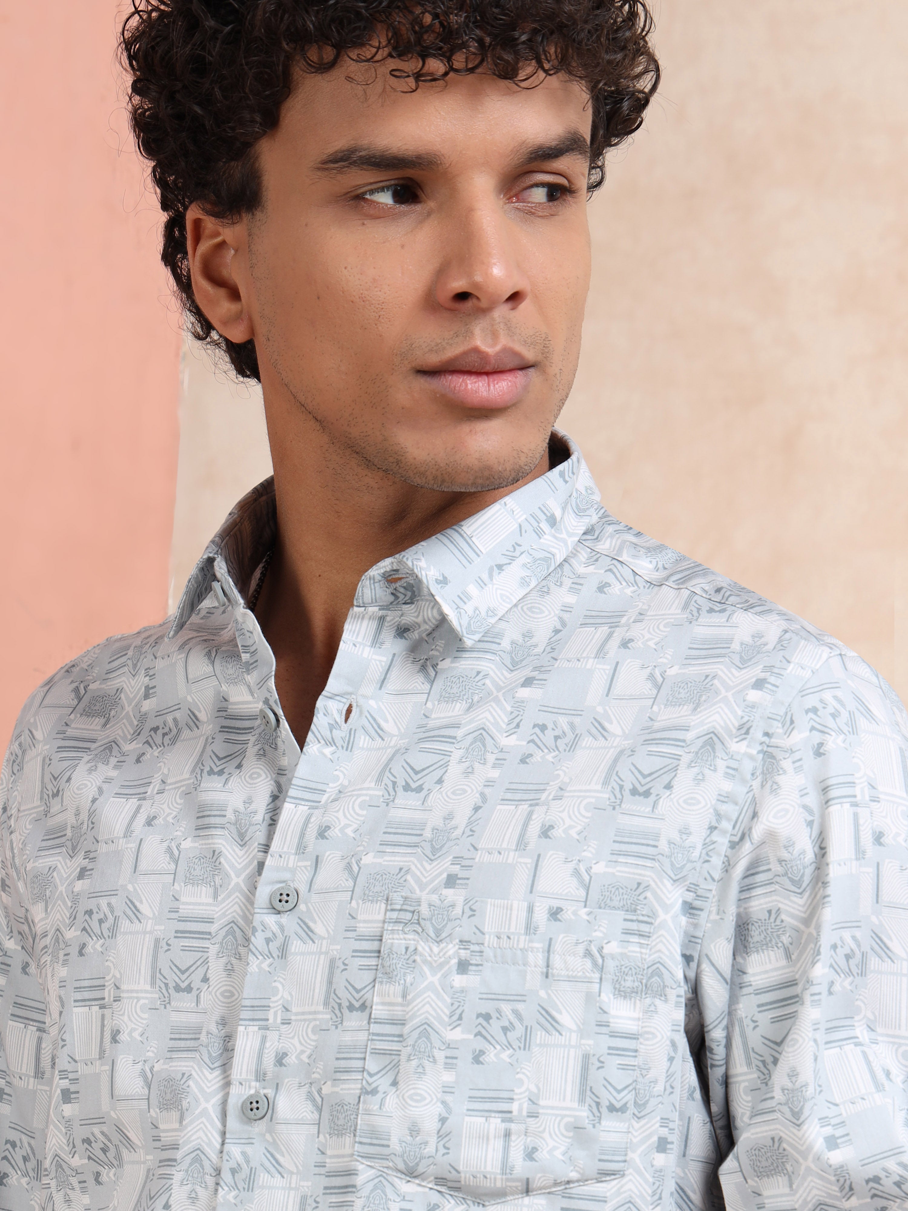MEN'S LT.BLUE PRINT SLIM FIT SHIRT