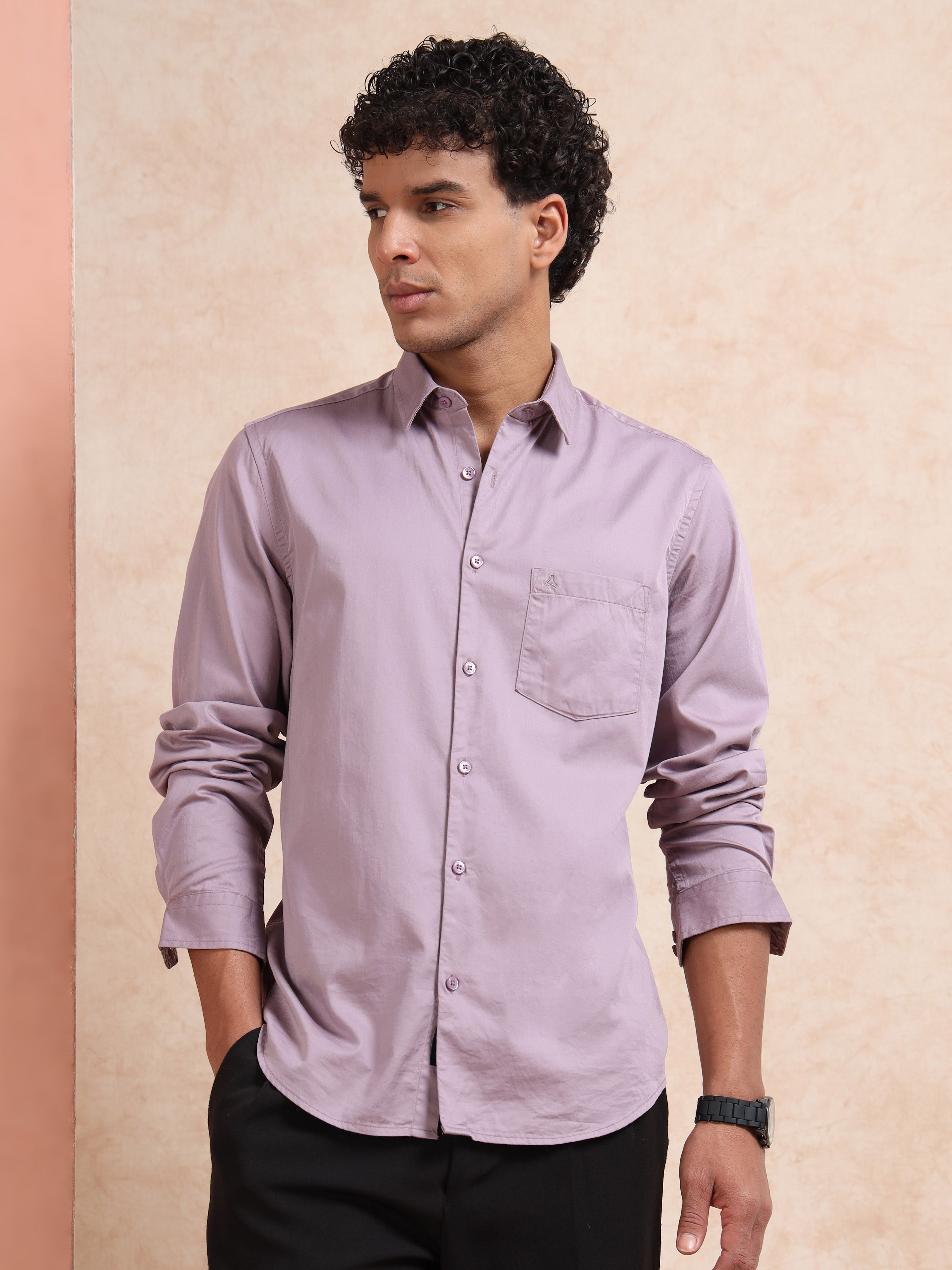 MEN'S ONION PINK SOLID SLIM FIT SHIRT