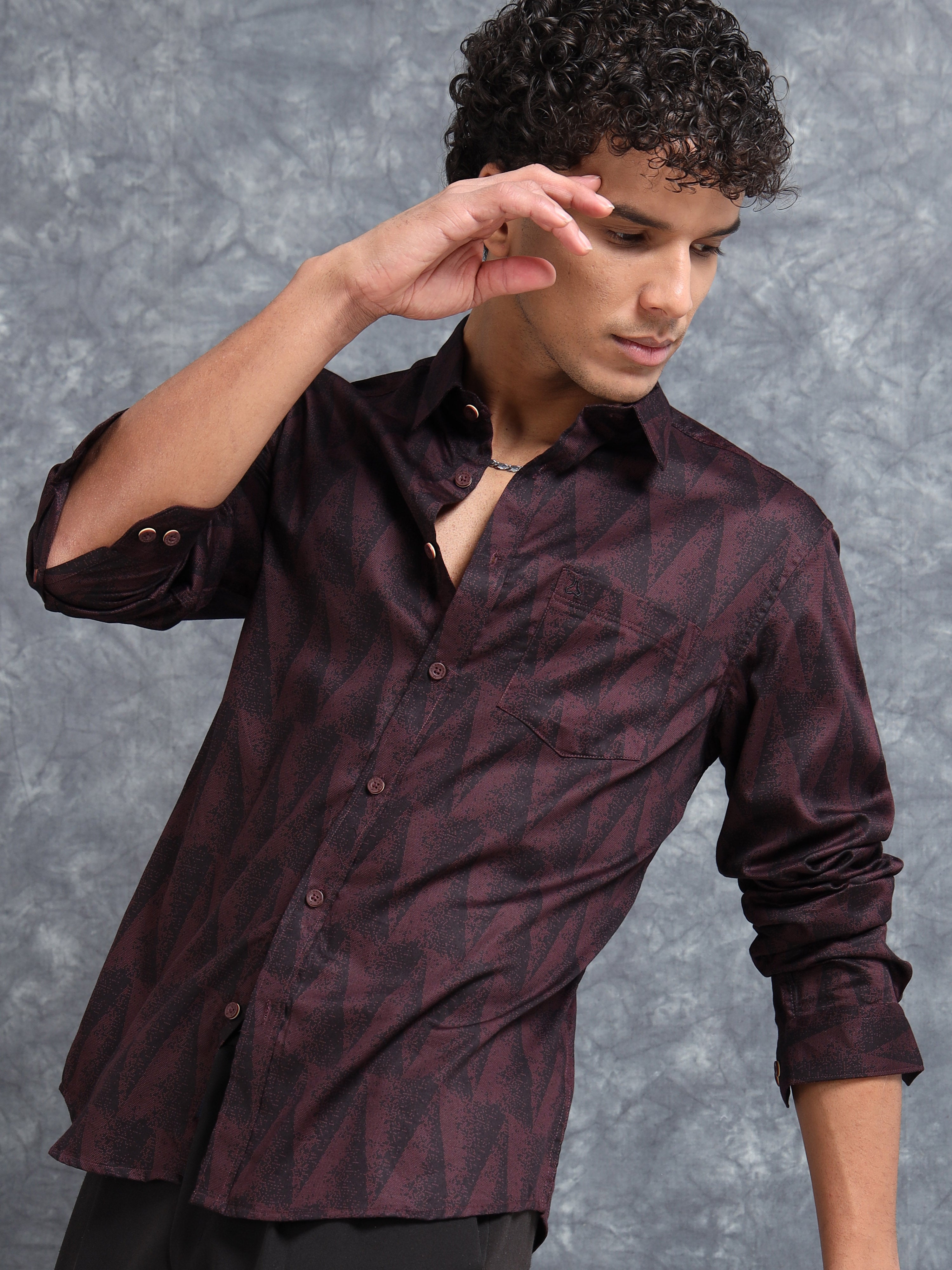 MEN'S WINE PRINT SLIM FIT SHIRT