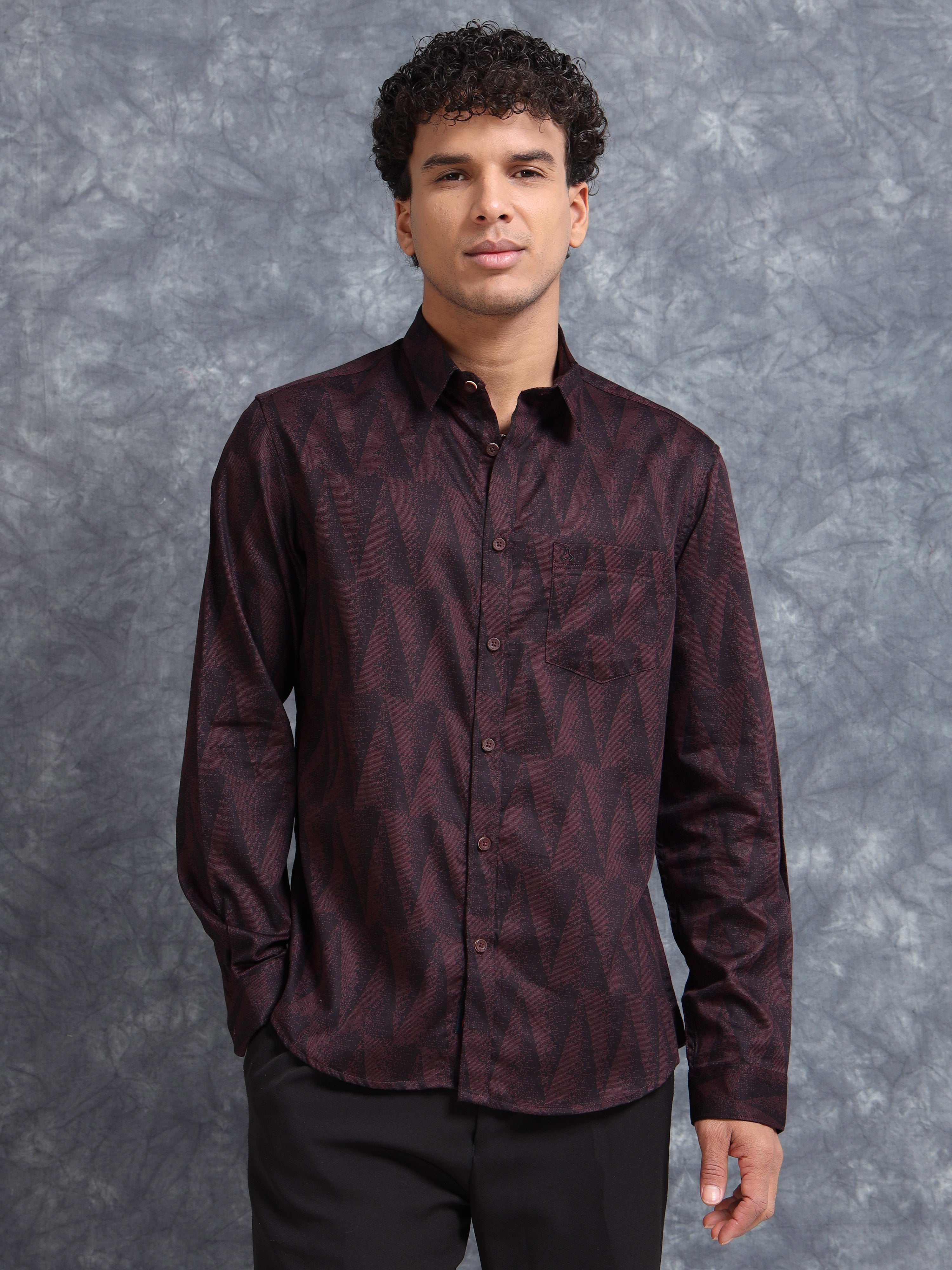 MEN'S WINE PRINT SLIM FIT SHIRT