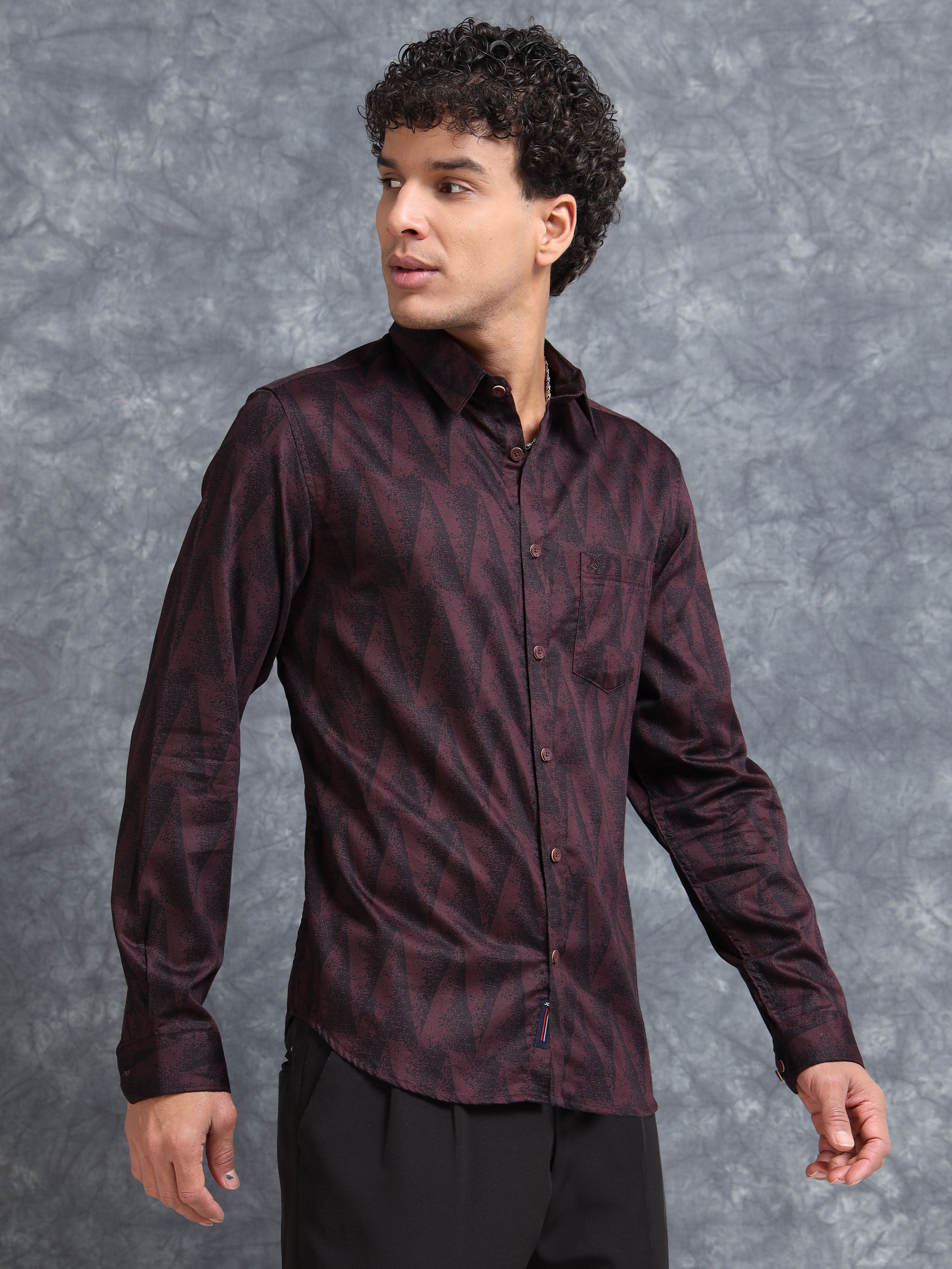 MEN'S WINE PRINT SLIM FIT SHIRT