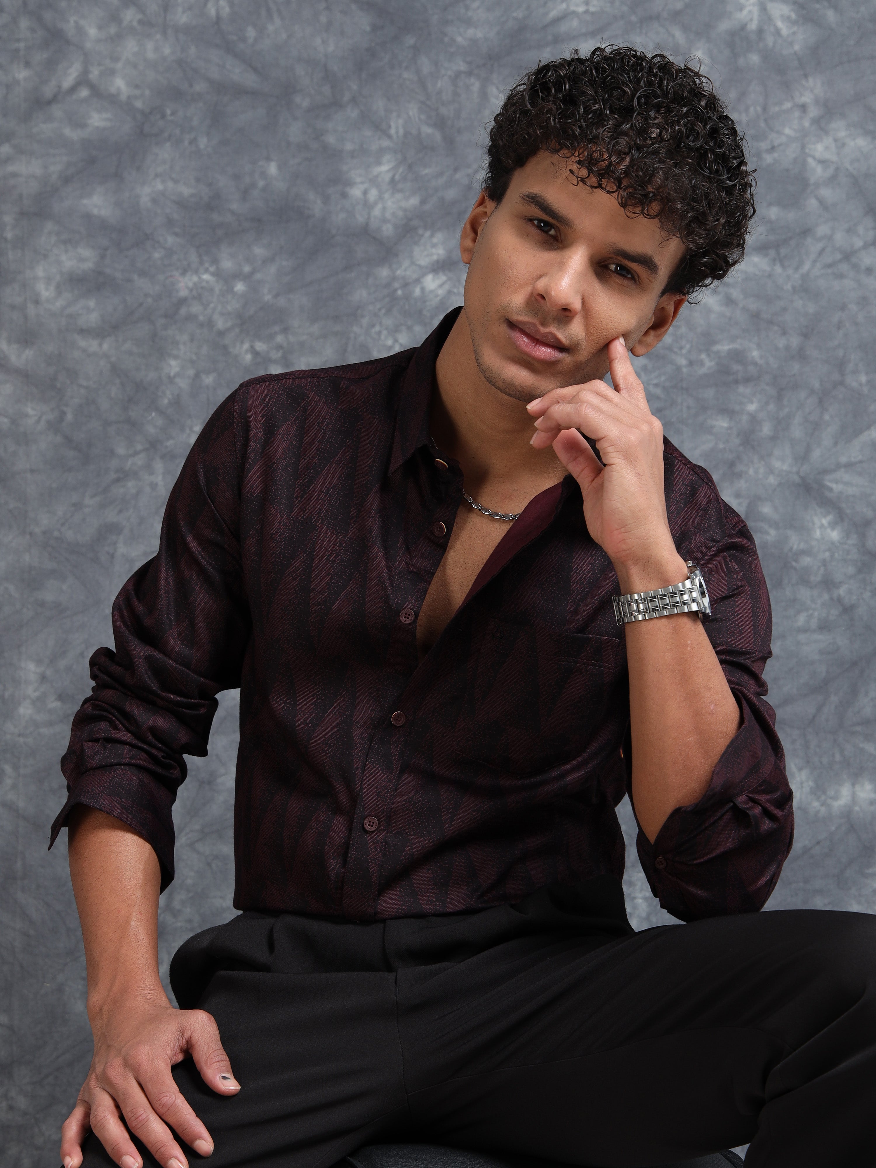 MEN'S WINE PRINT SLIM FIT SHIRT