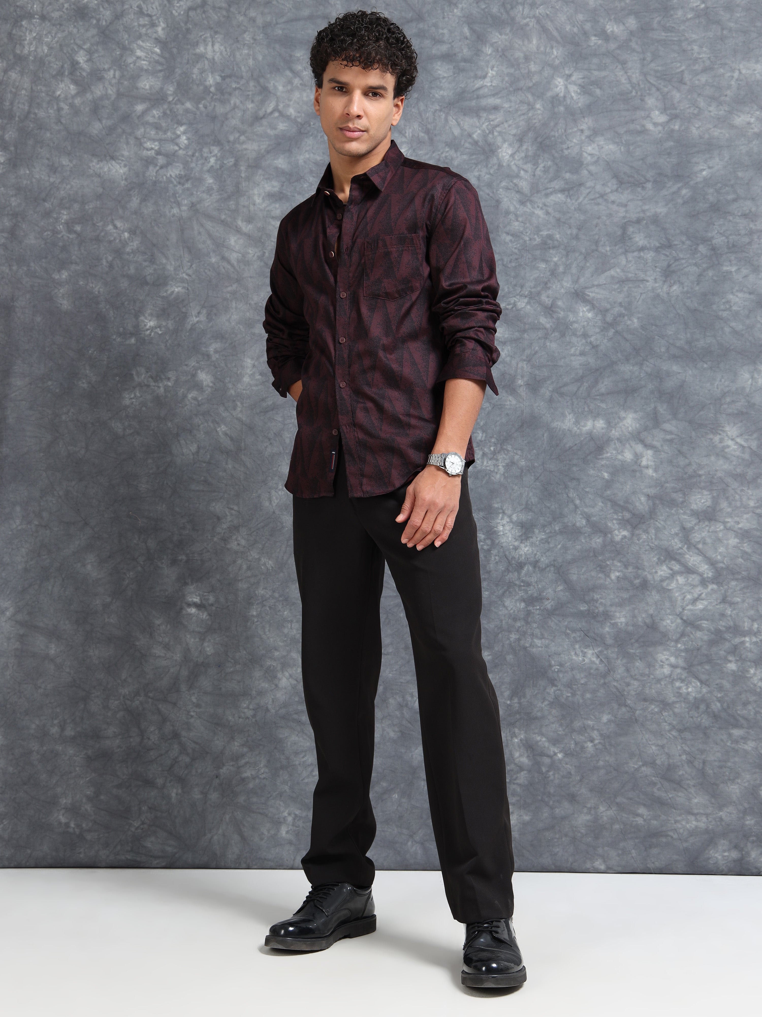 MEN'S WINE PRINT SLIM FIT SHIRT