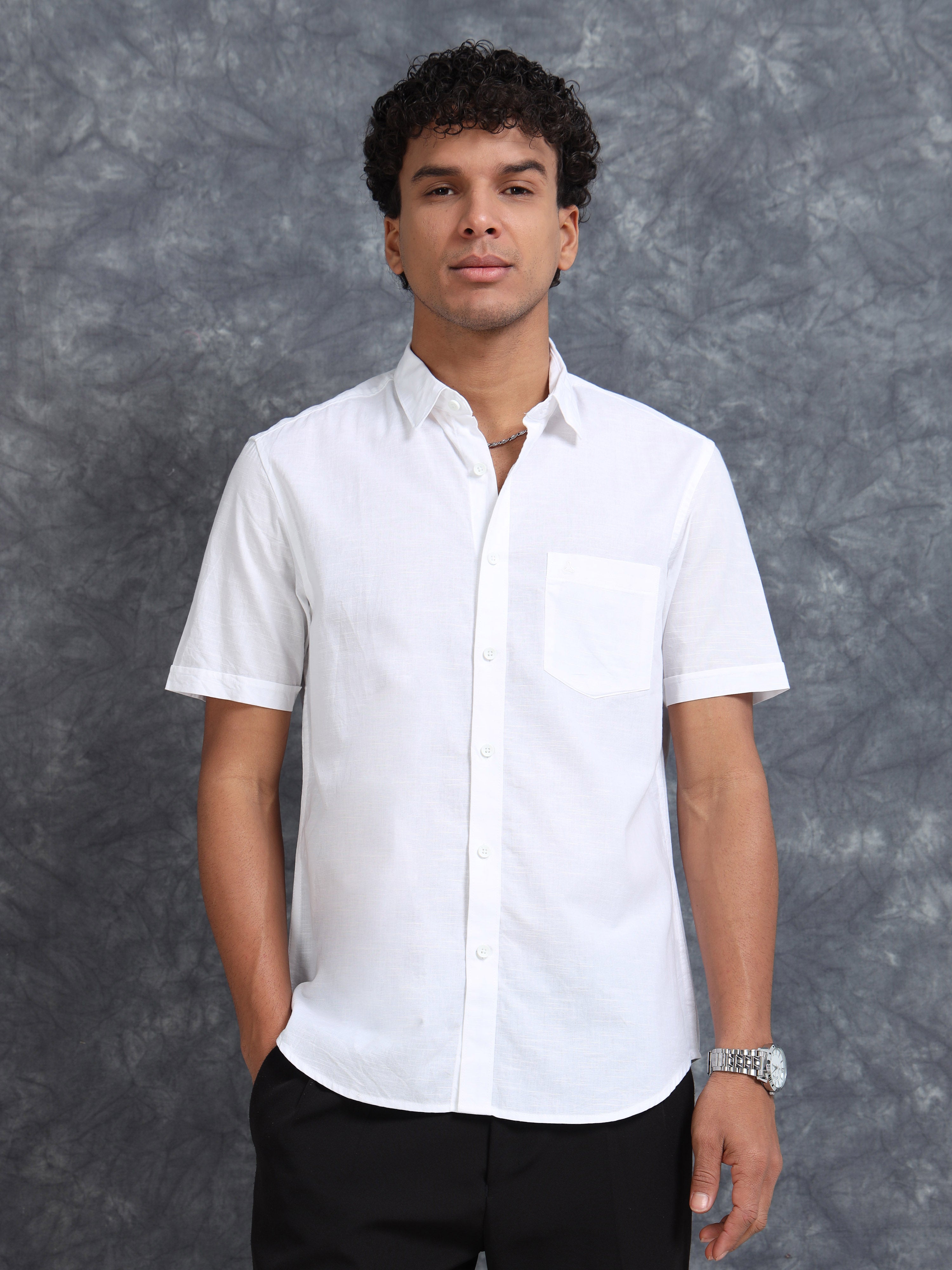 MEN'S WHITE SOLID SLIM FIT SHIRT