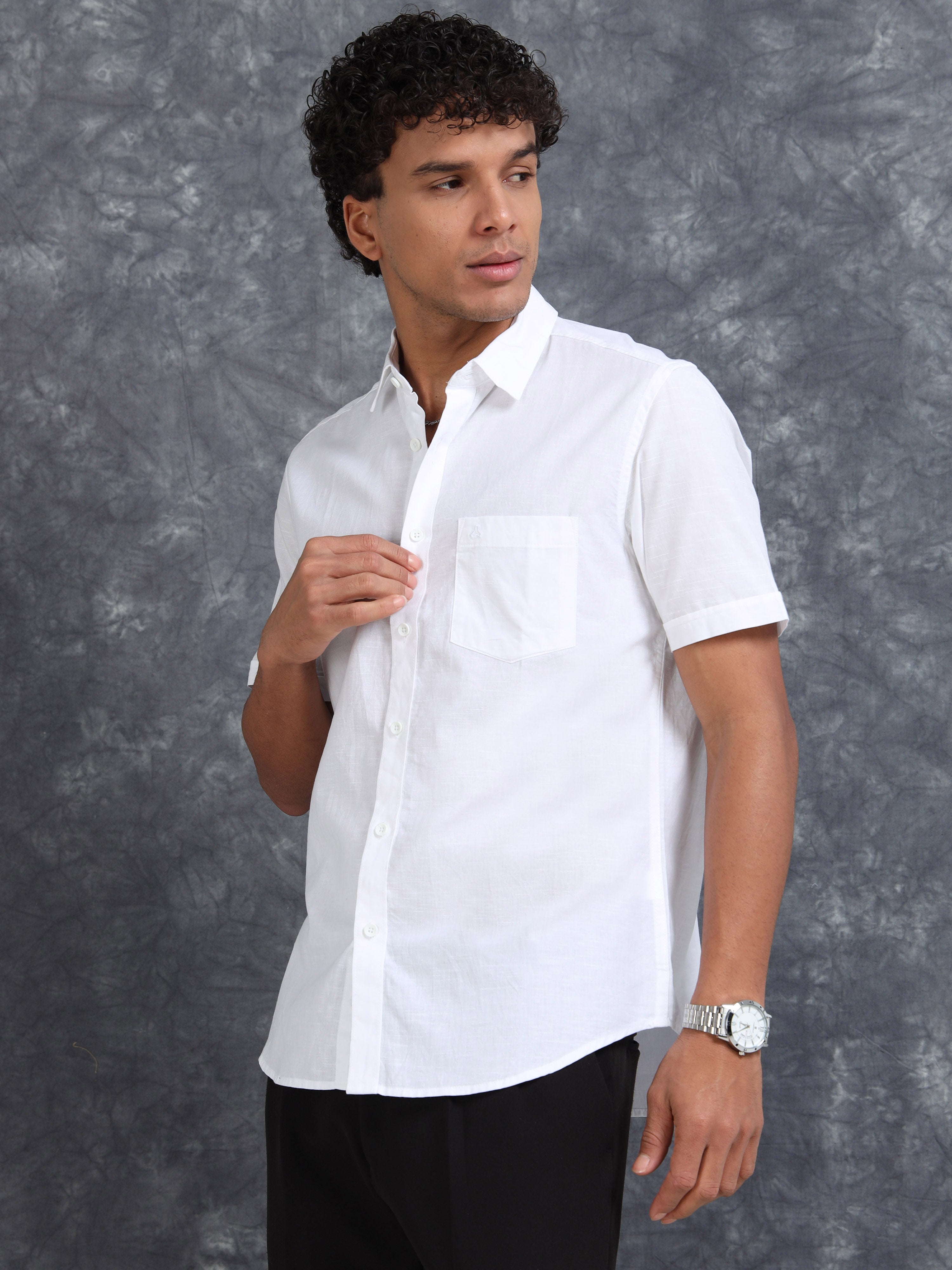 MEN'S WHITE SOLID SLIM FIT SHIRT