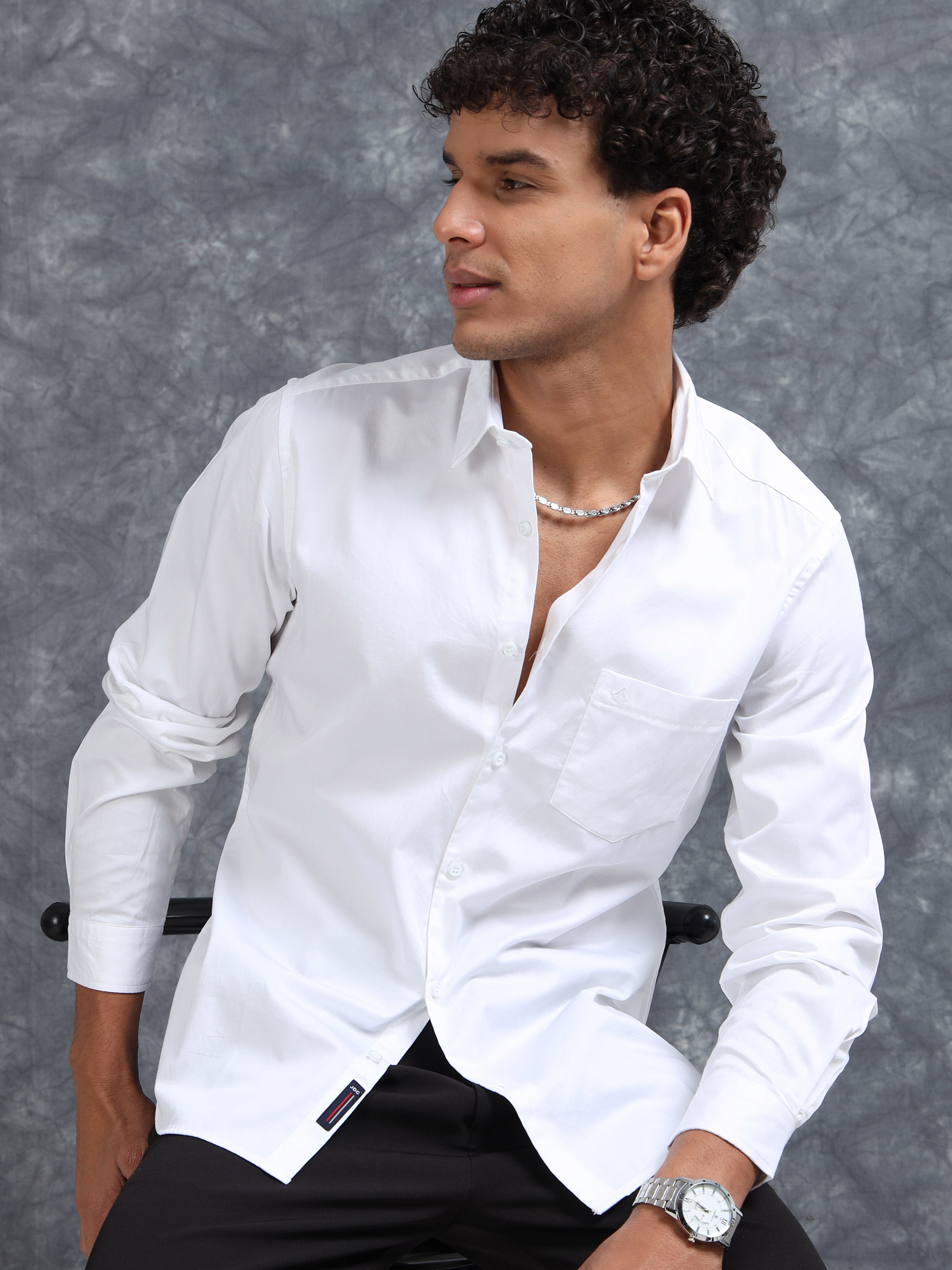 MEN'S WHITE SOLID SLIM FIT SHIRT