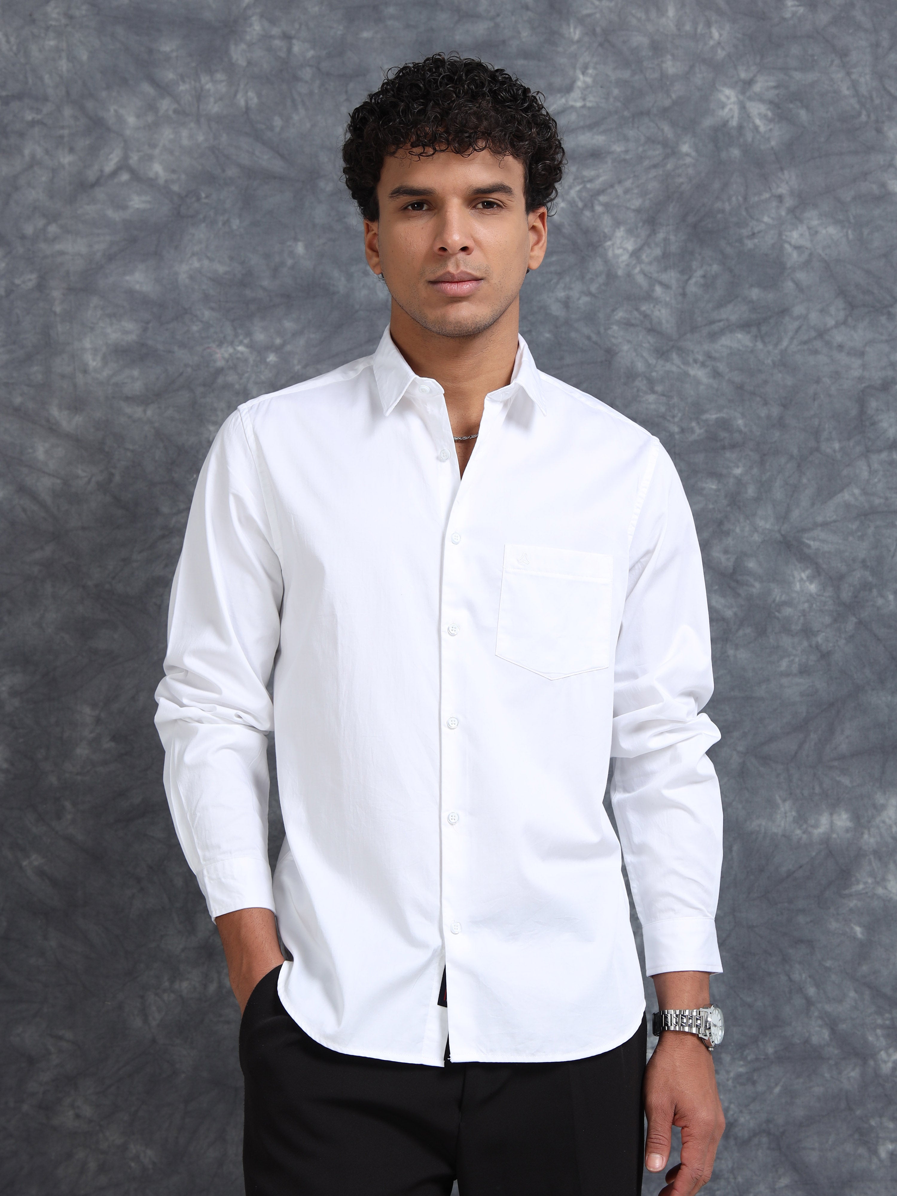 MEN'S WHITE SOLID SLIM FIT SHIRT