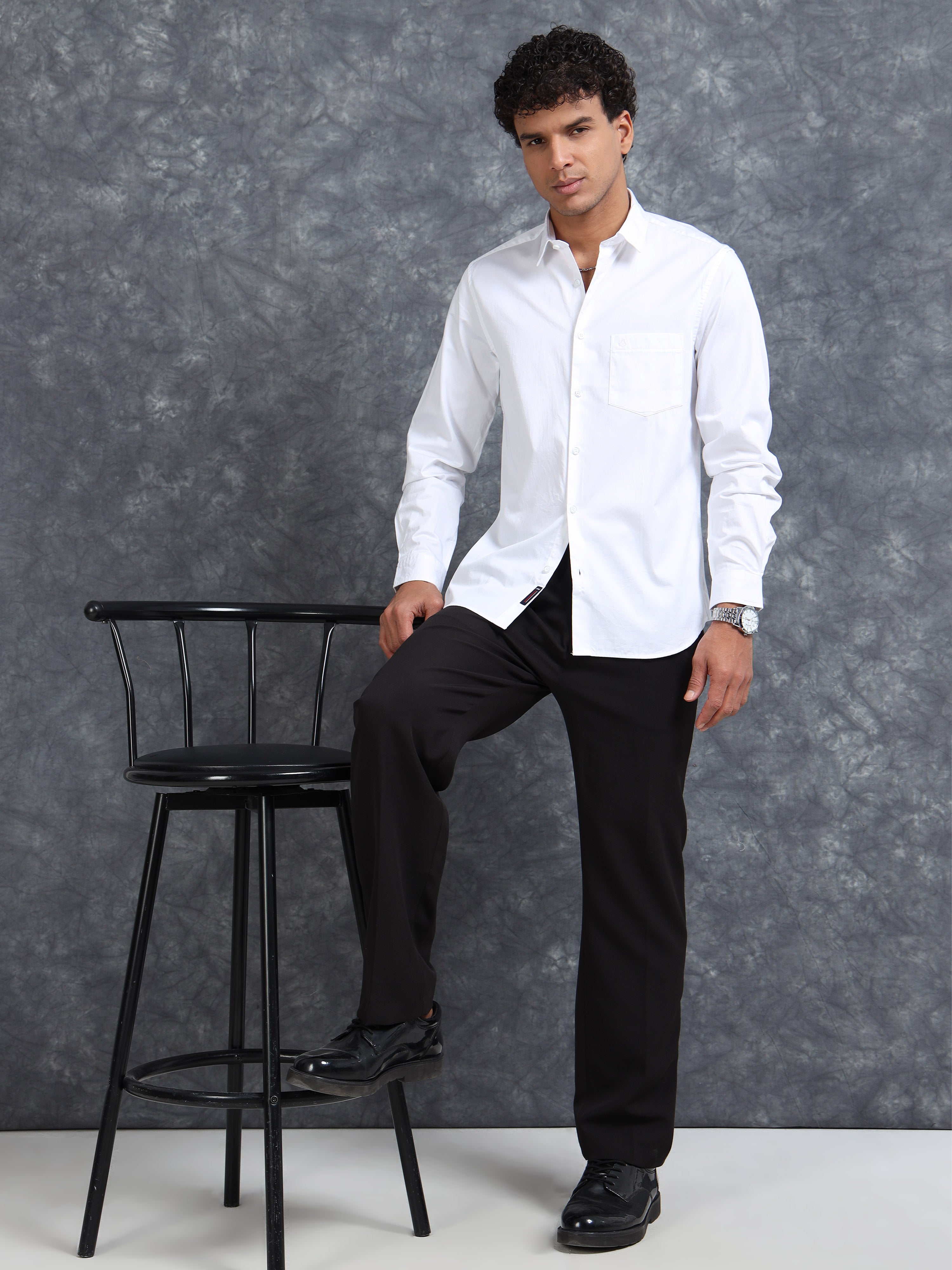 MEN'S WHITE SOLID SLIM FIT SHIRT