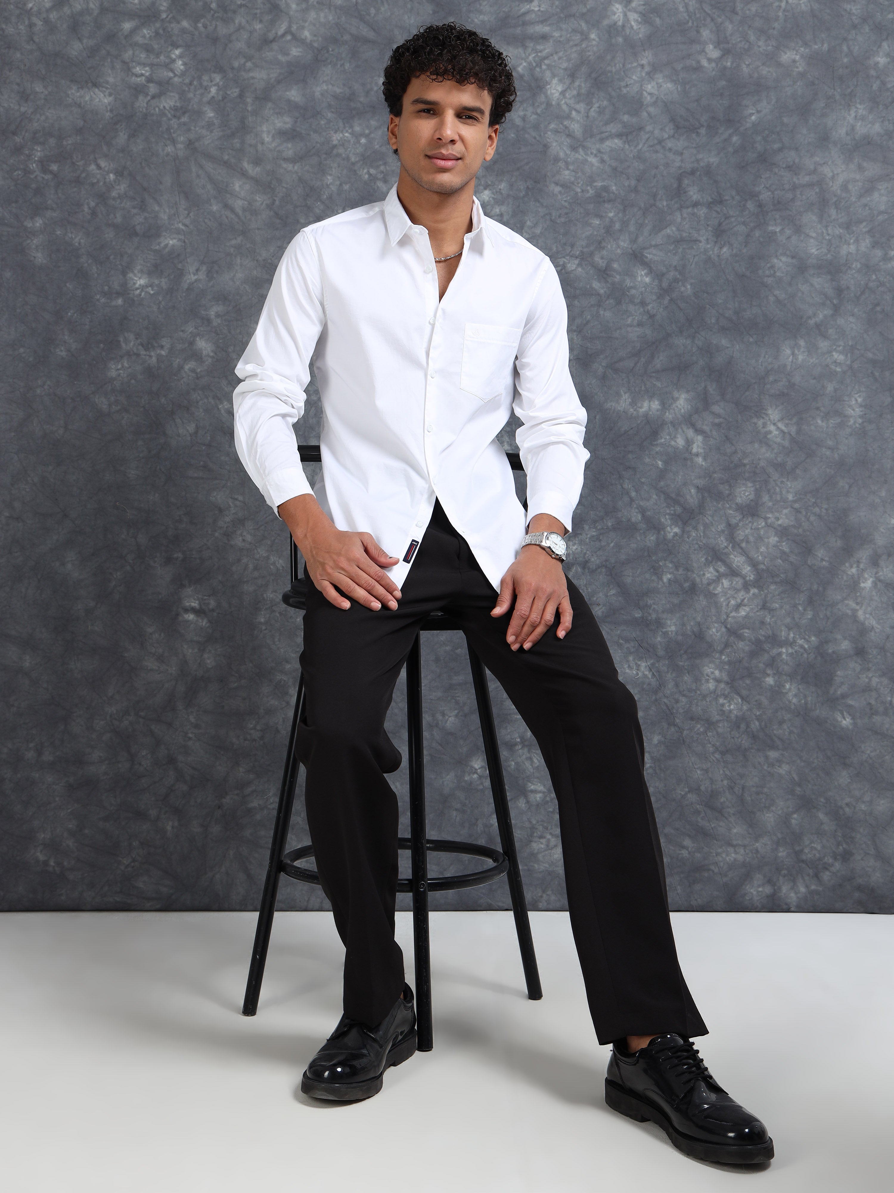MEN'S WHITE SOLID SLIM FIT SHIRT
