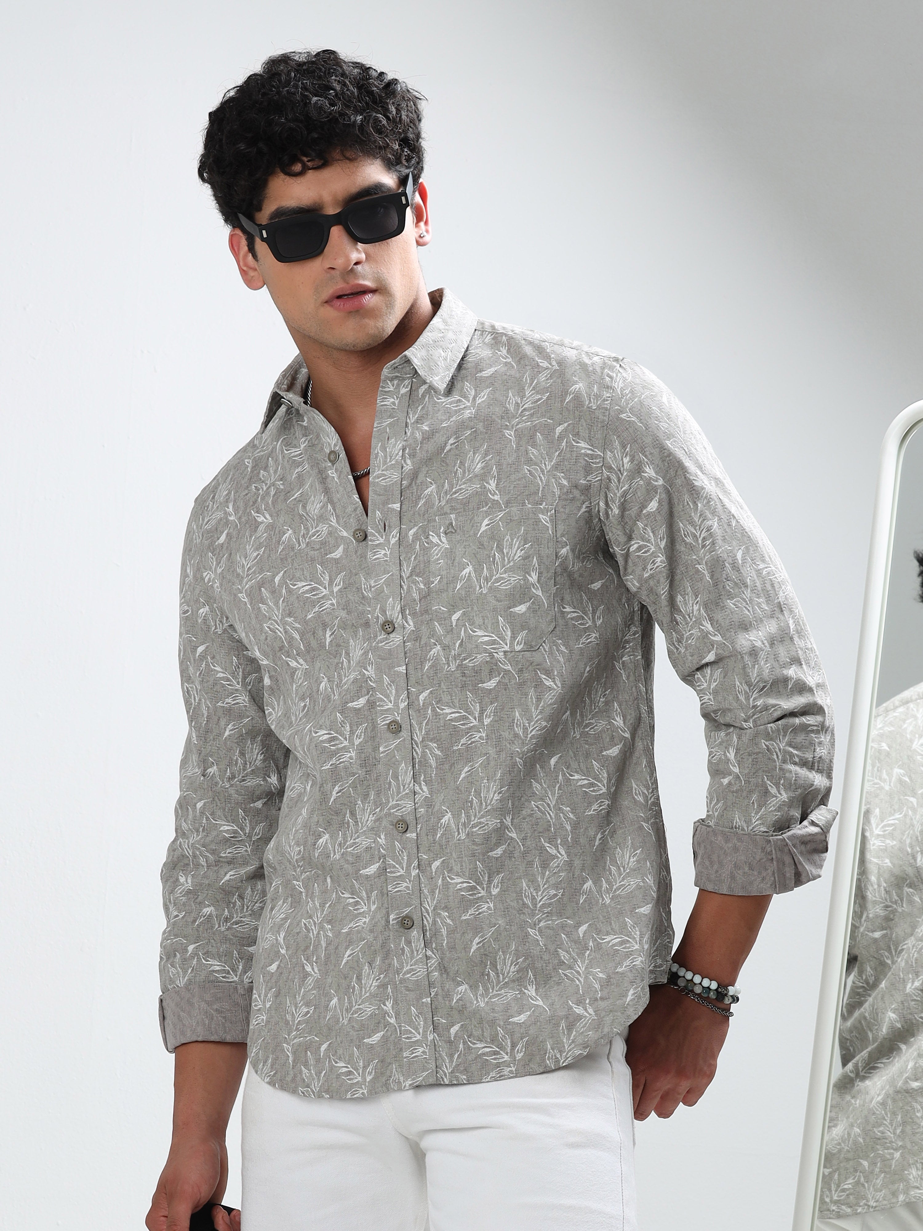 MEN'S LT.GREEN  PRINT SLIM FIT SHIRT