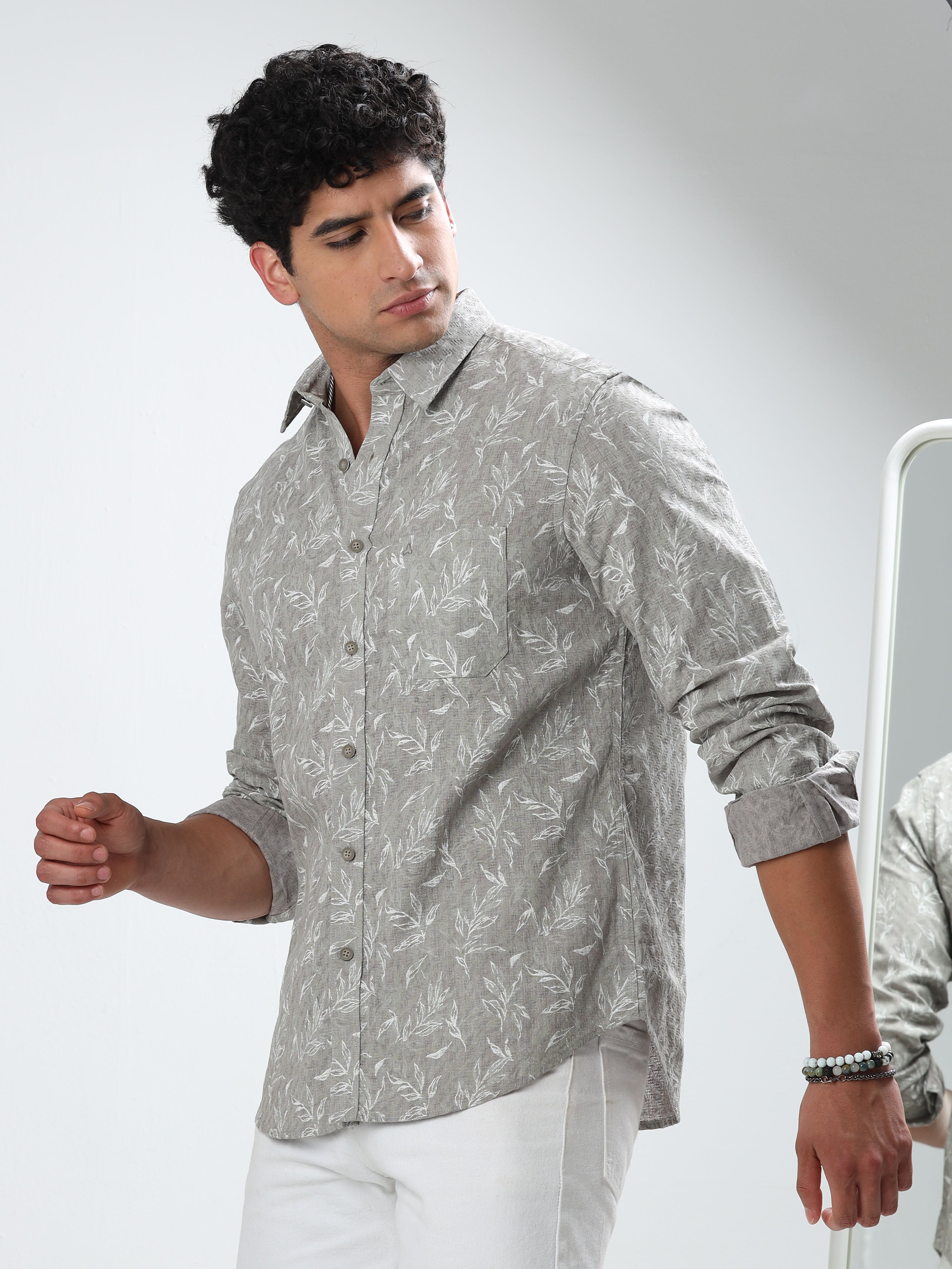 MEN'S LT.GREEN  PRINT SLIM FIT SHIRT