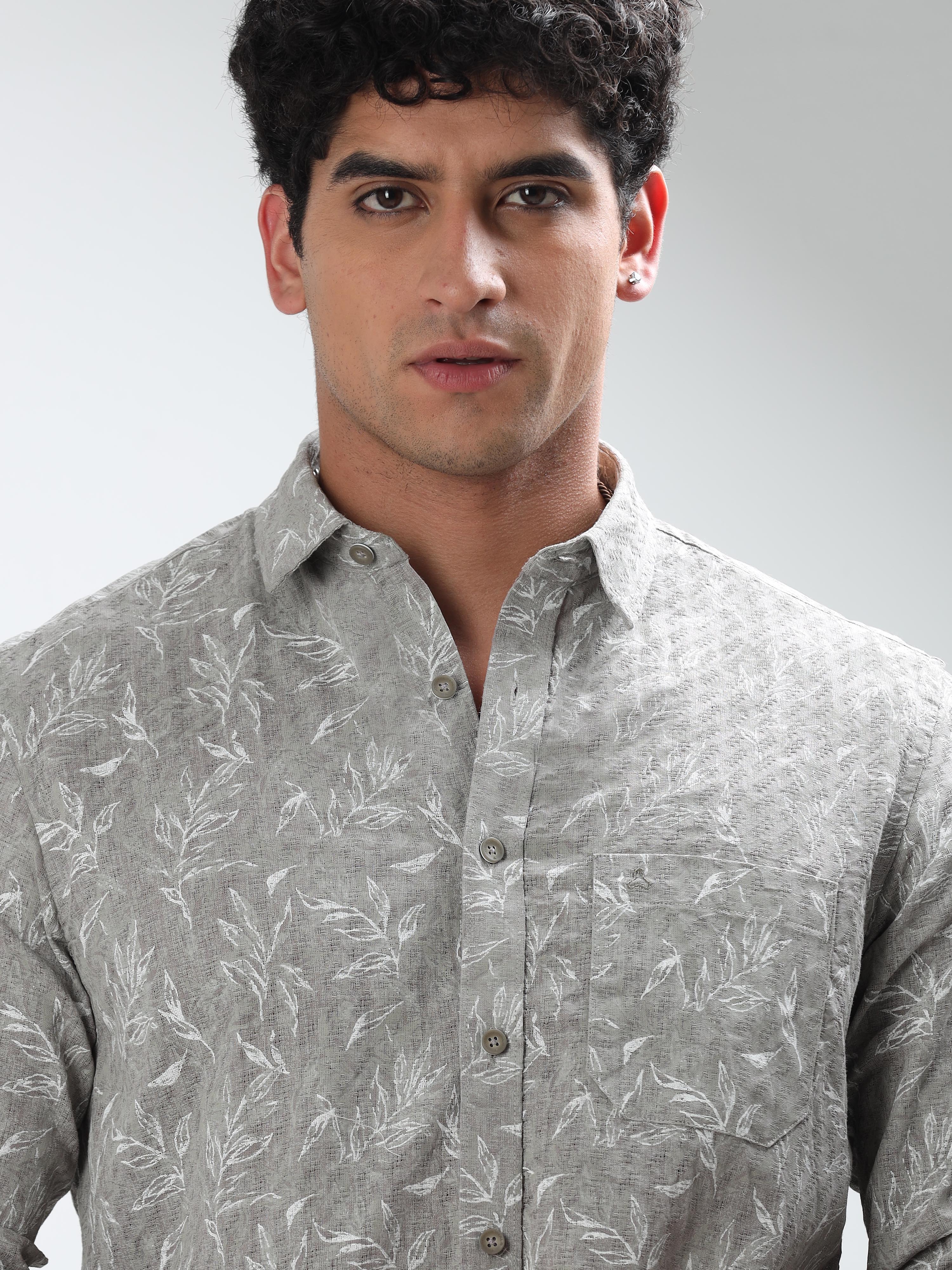 MEN'S LT.GREEN  PRINT SLIM FIT SHIRT