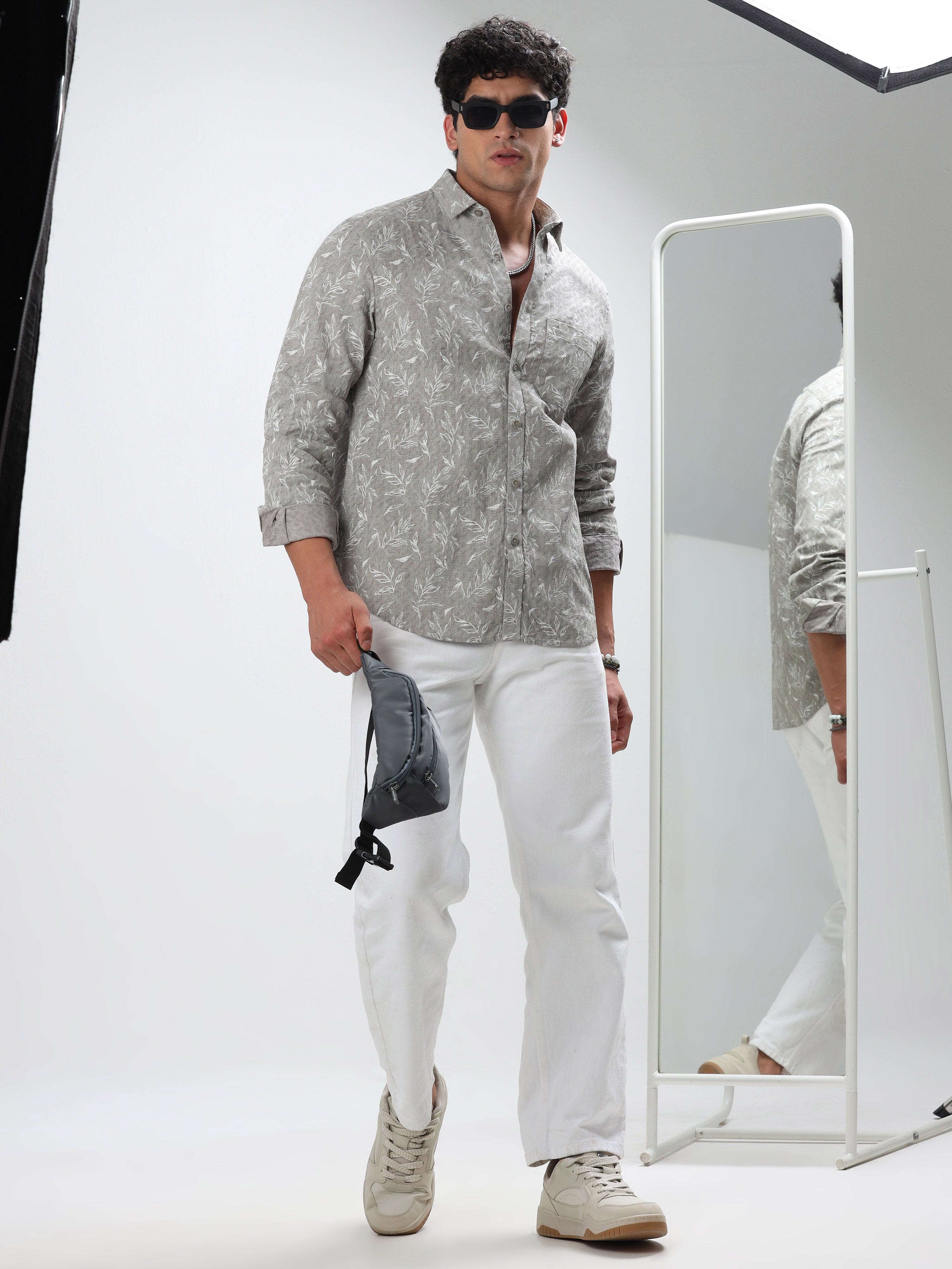 MEN'S LT.GREEN  PRINT SLIM FIT SHIRT