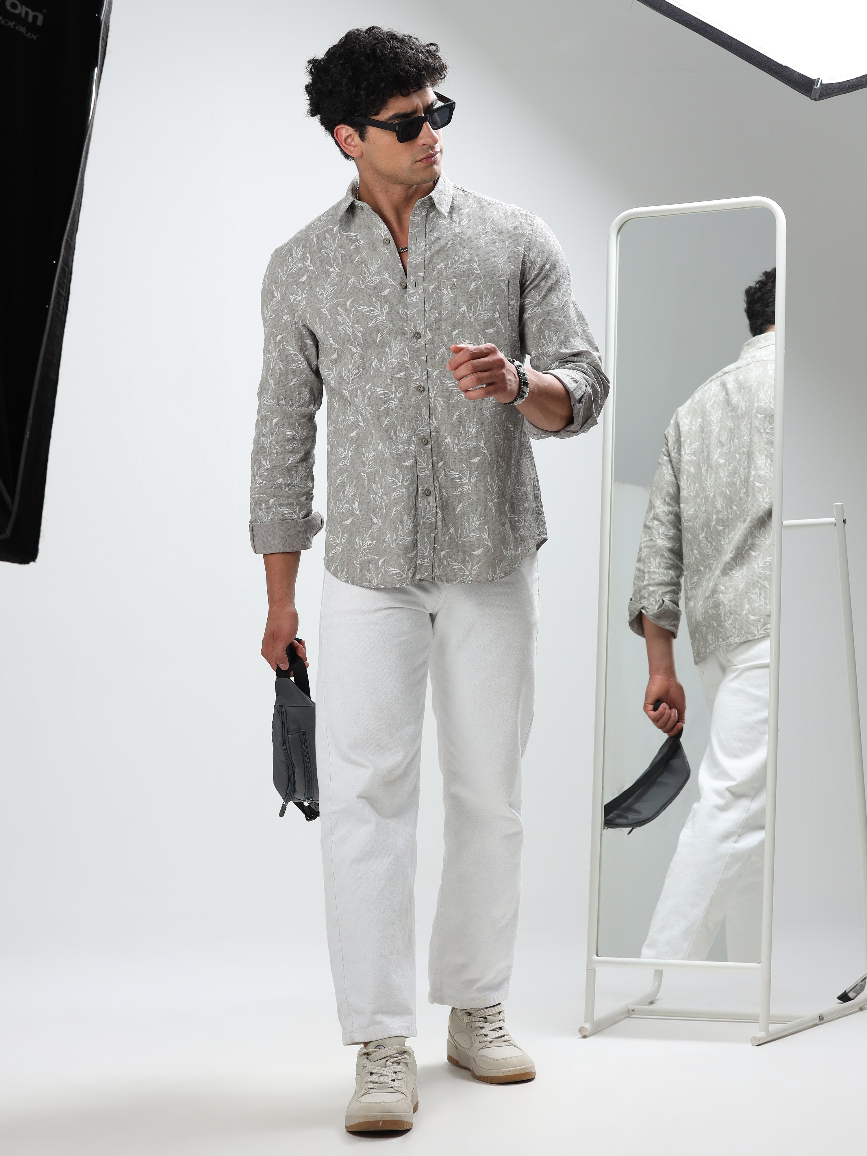 MEN'S LT.GREEN  PRINT SLIM FIT SHIRT