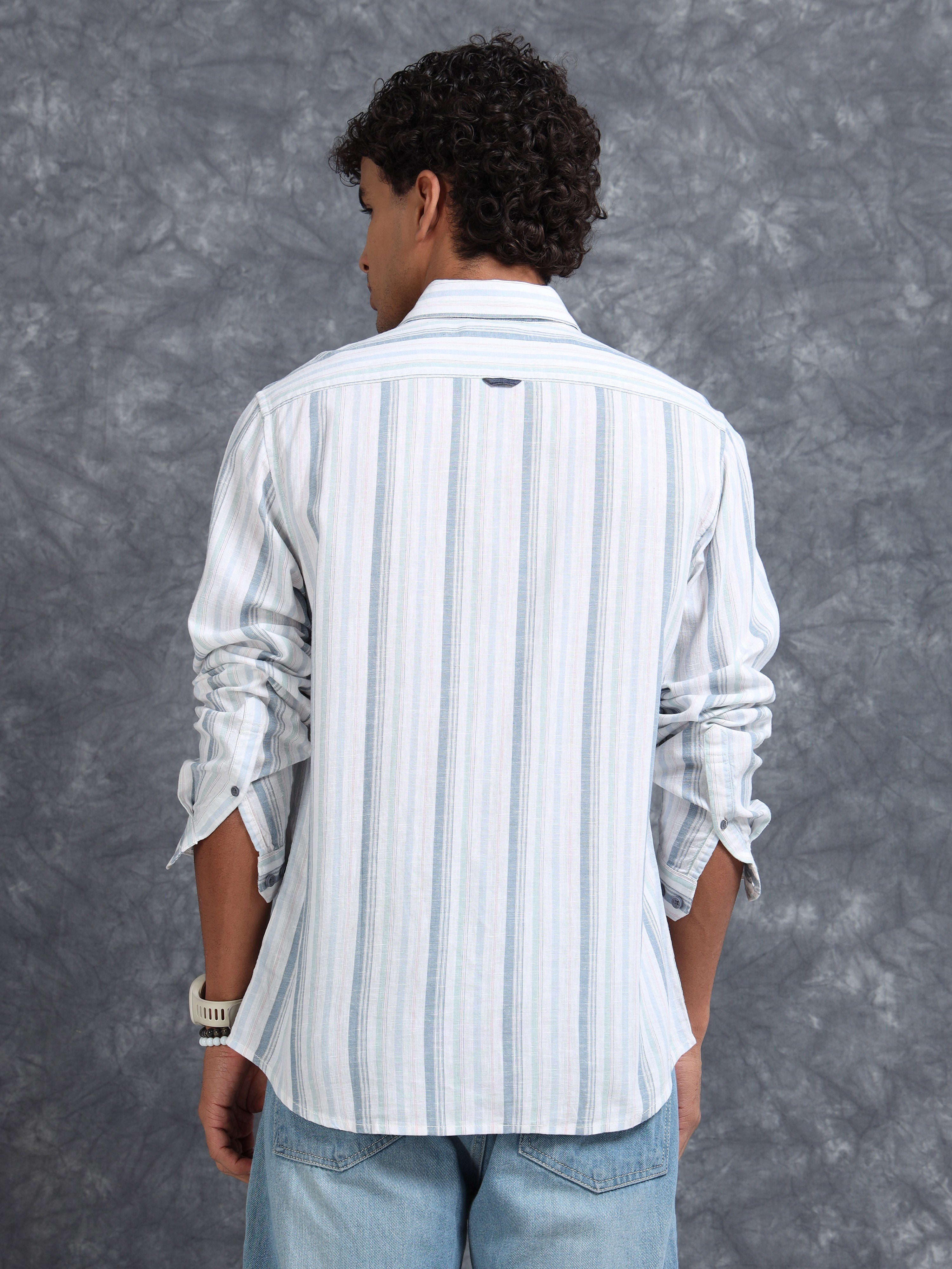 MEN'S LT.GREEN STRIPE SLIM FIT SHIRT