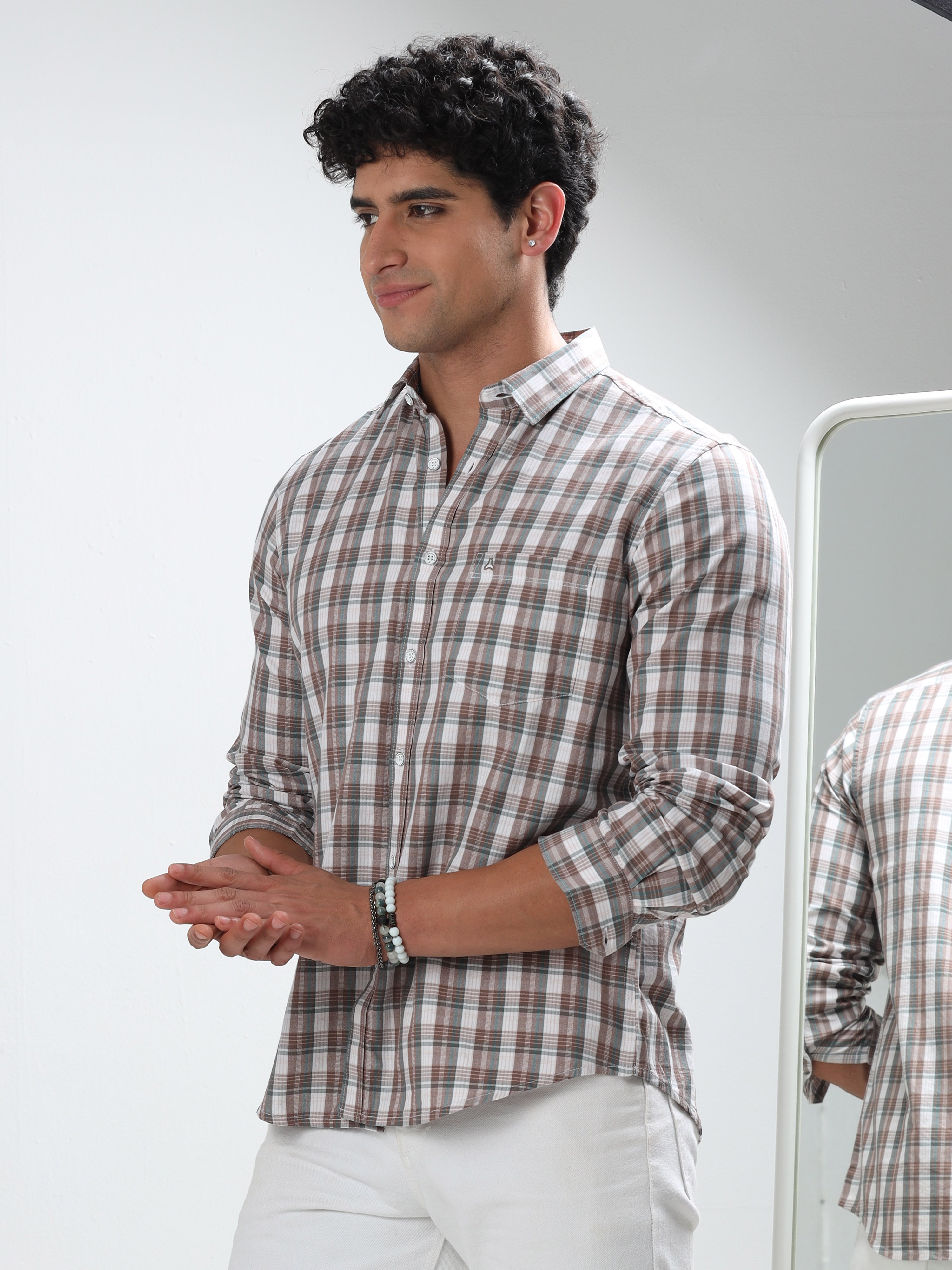 MEN'S BROWN CHECKS SLIM FIT SHIRT