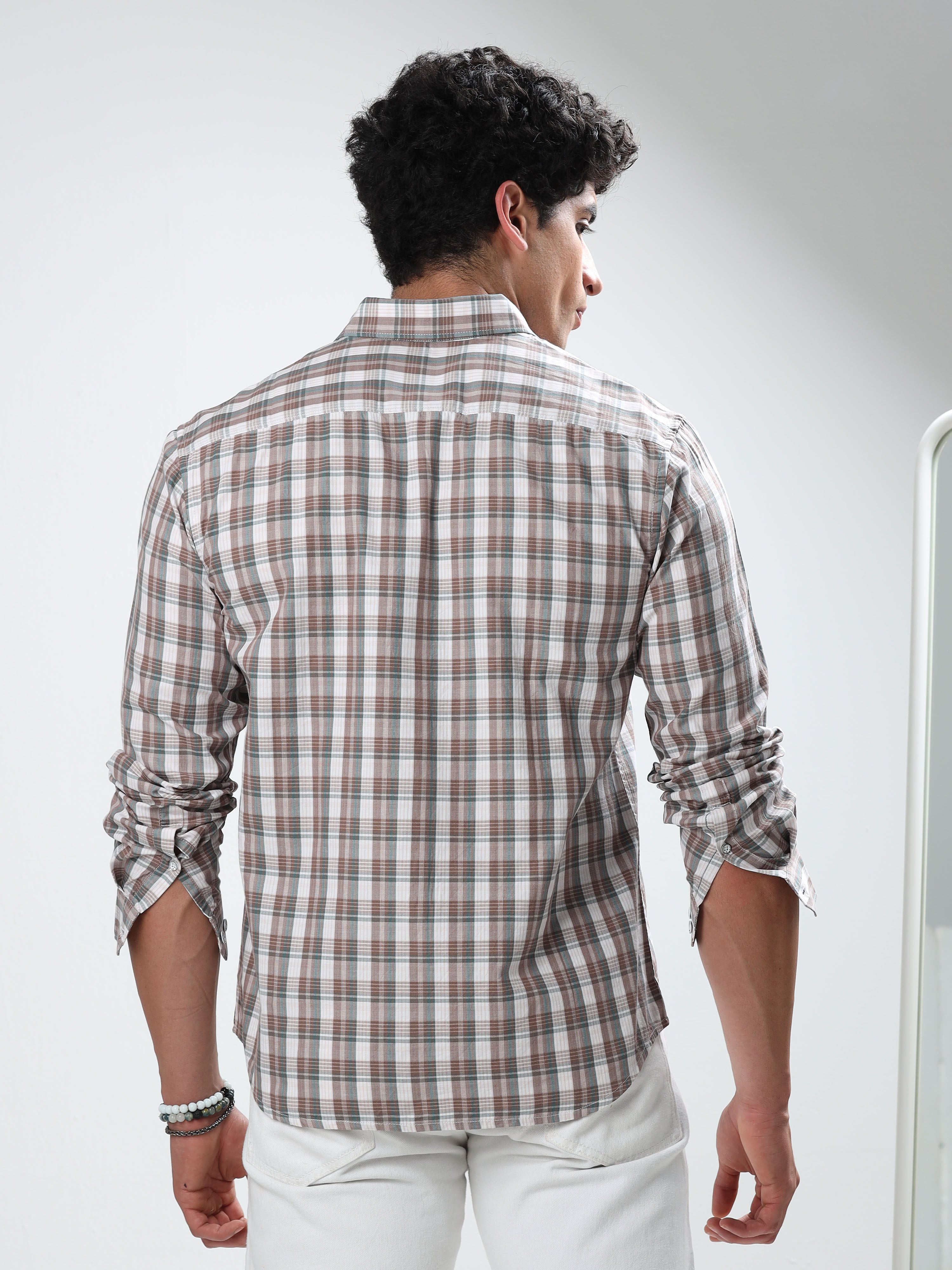 MEN'S BROWN CHECKS SLIM FIT SHIRT