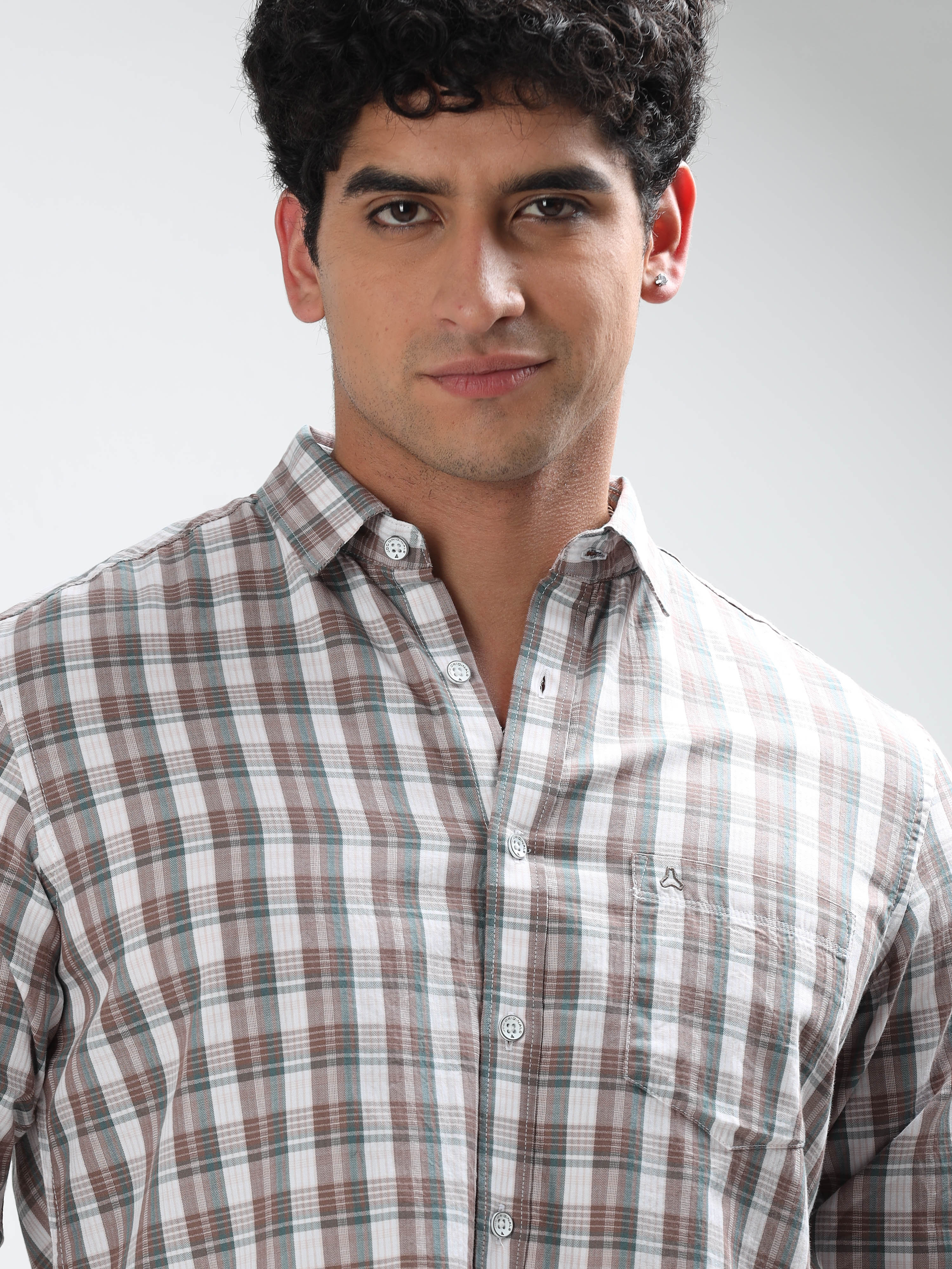 MEN'S BROWN CHECKS SLIM FIT SHIRT