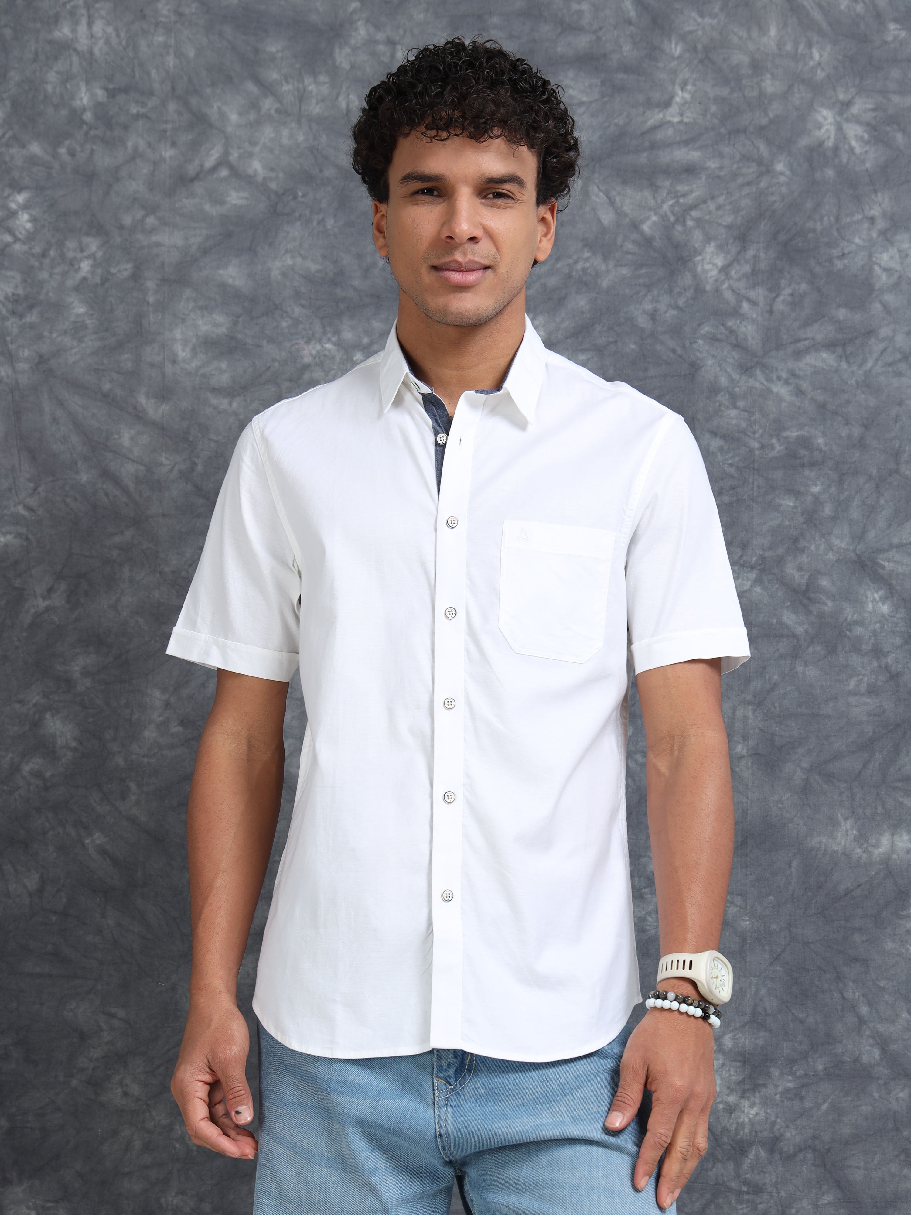 MEN'S WHITE SOLID SLIM FIT SHIRT