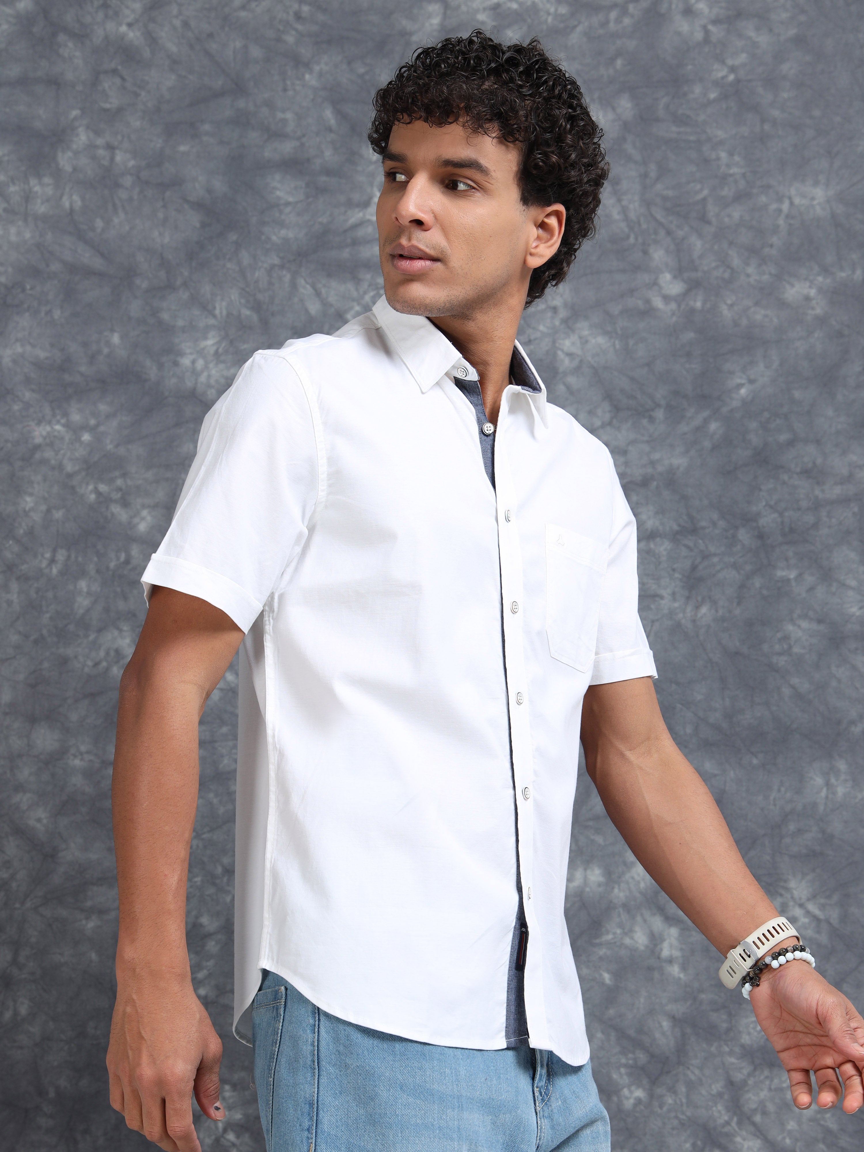 MEN'S WHITE SOLID SLIM FIT SHIRT