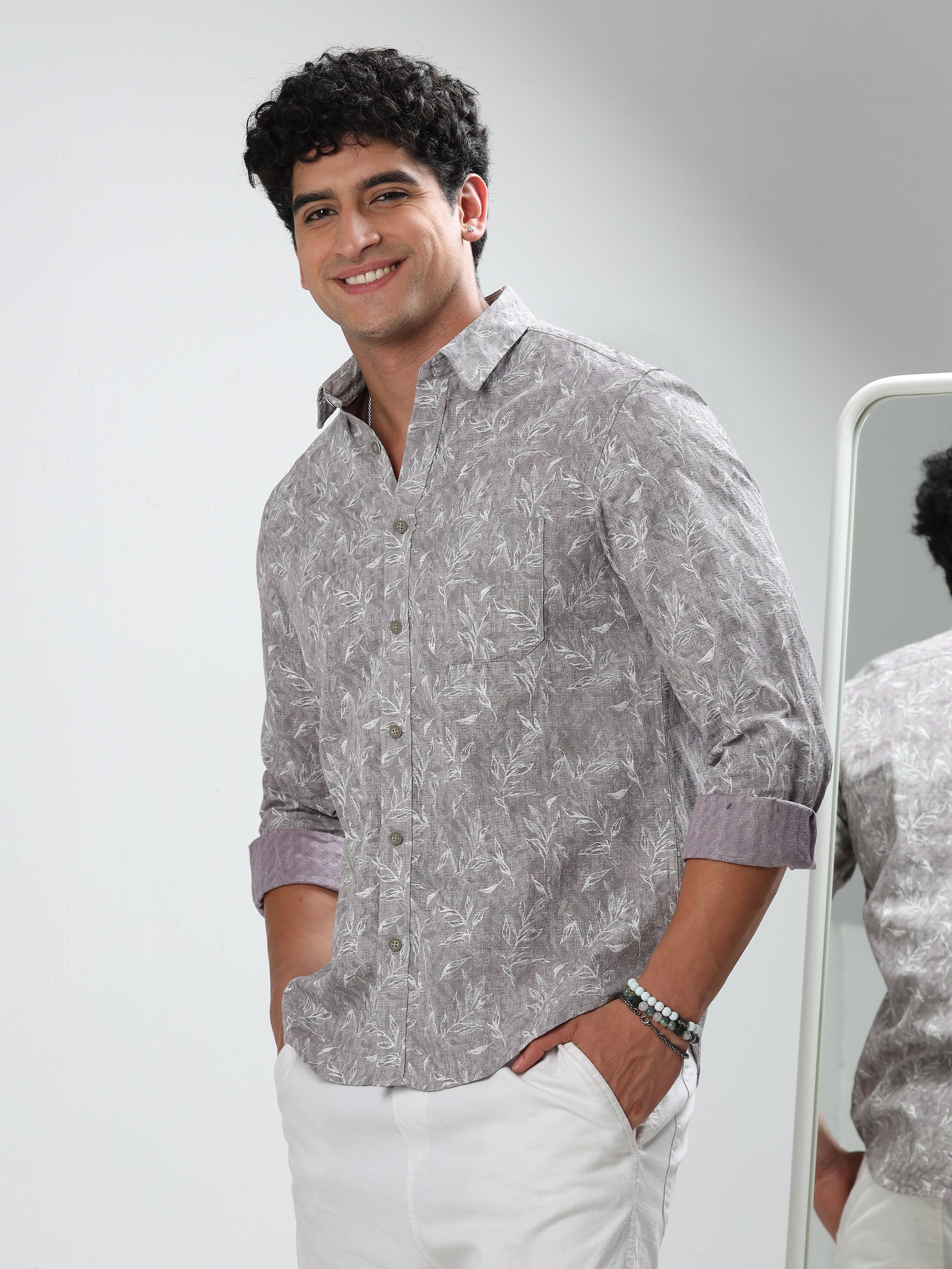 MEN'S LT.PURPLE PRINT SLIM FIT SHIRT