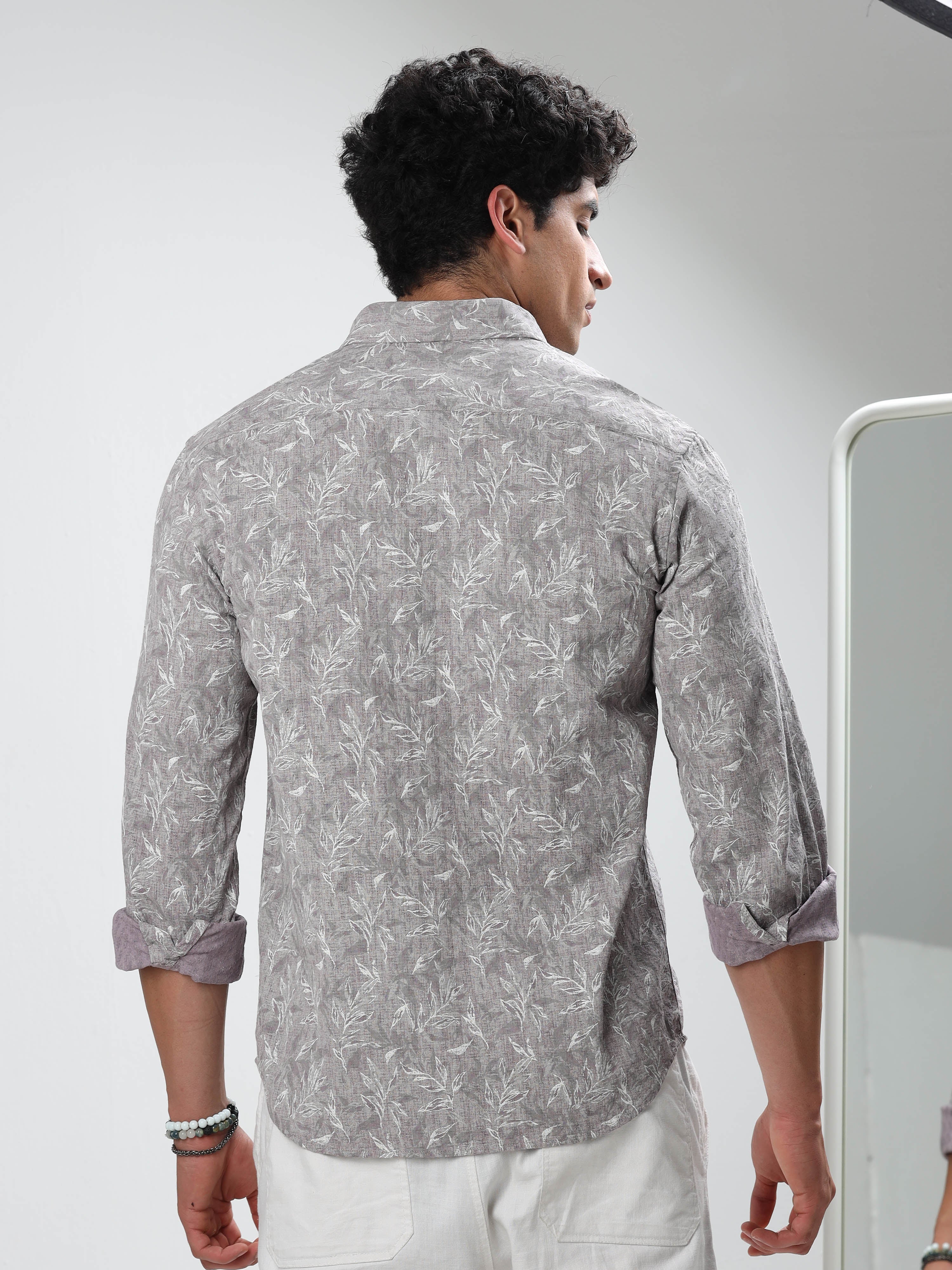 MEN'S LT.PURPLE PRINT SLIM FIT SHIRT
