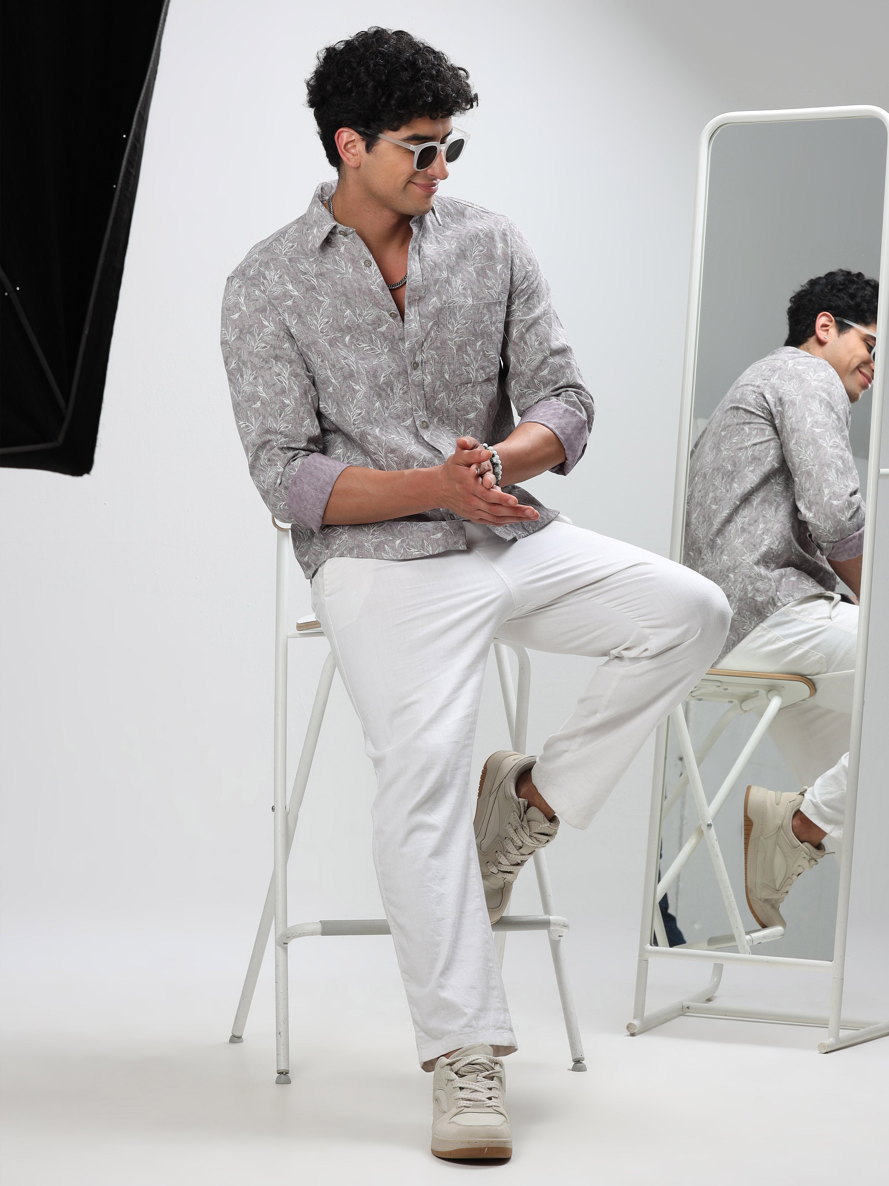 MEN'S LT.PURPLE PRINT SLIM FIT SHIRT