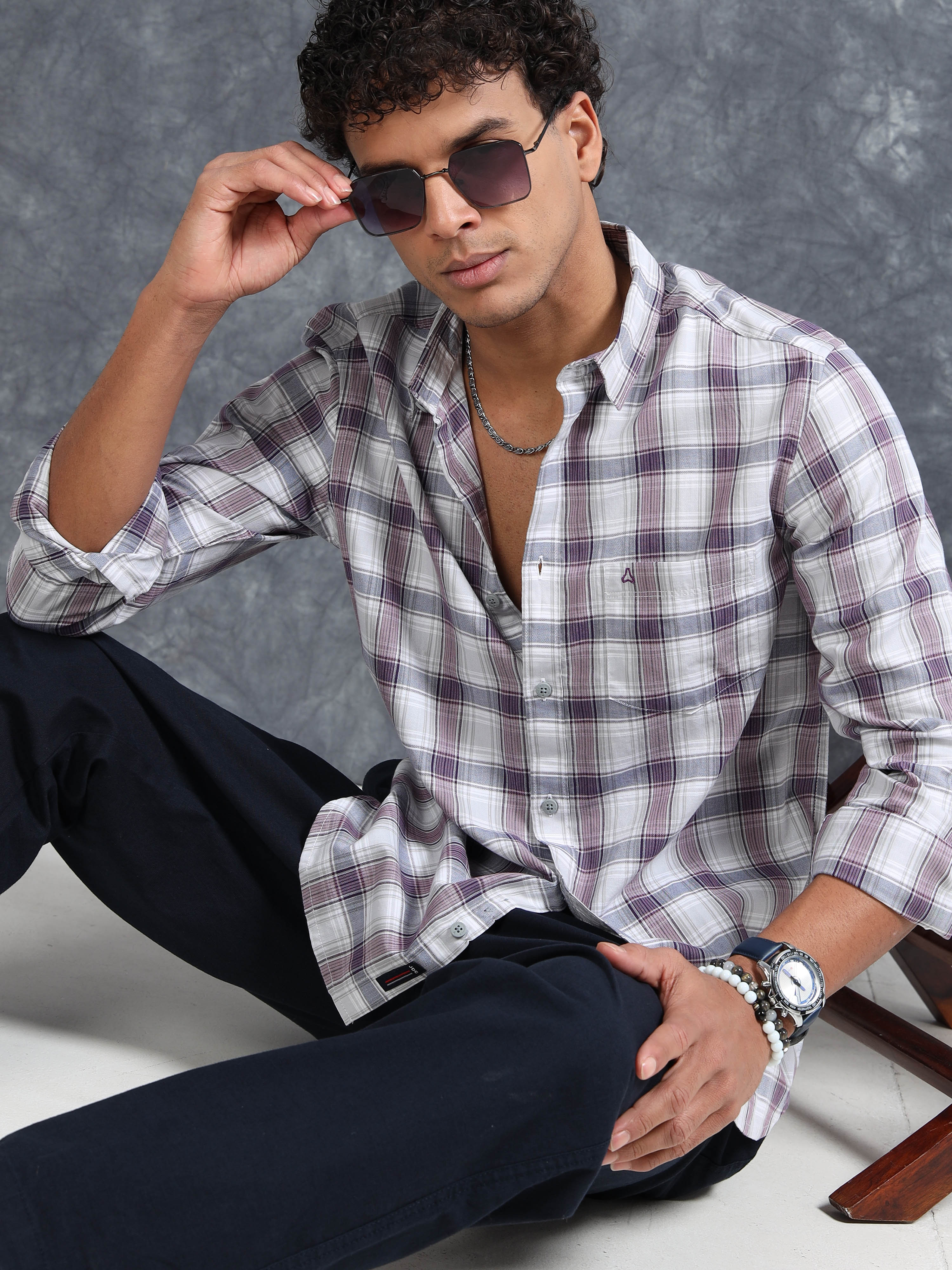 MEN'S PURPLE CHECKS SLIM FIT SHIRT