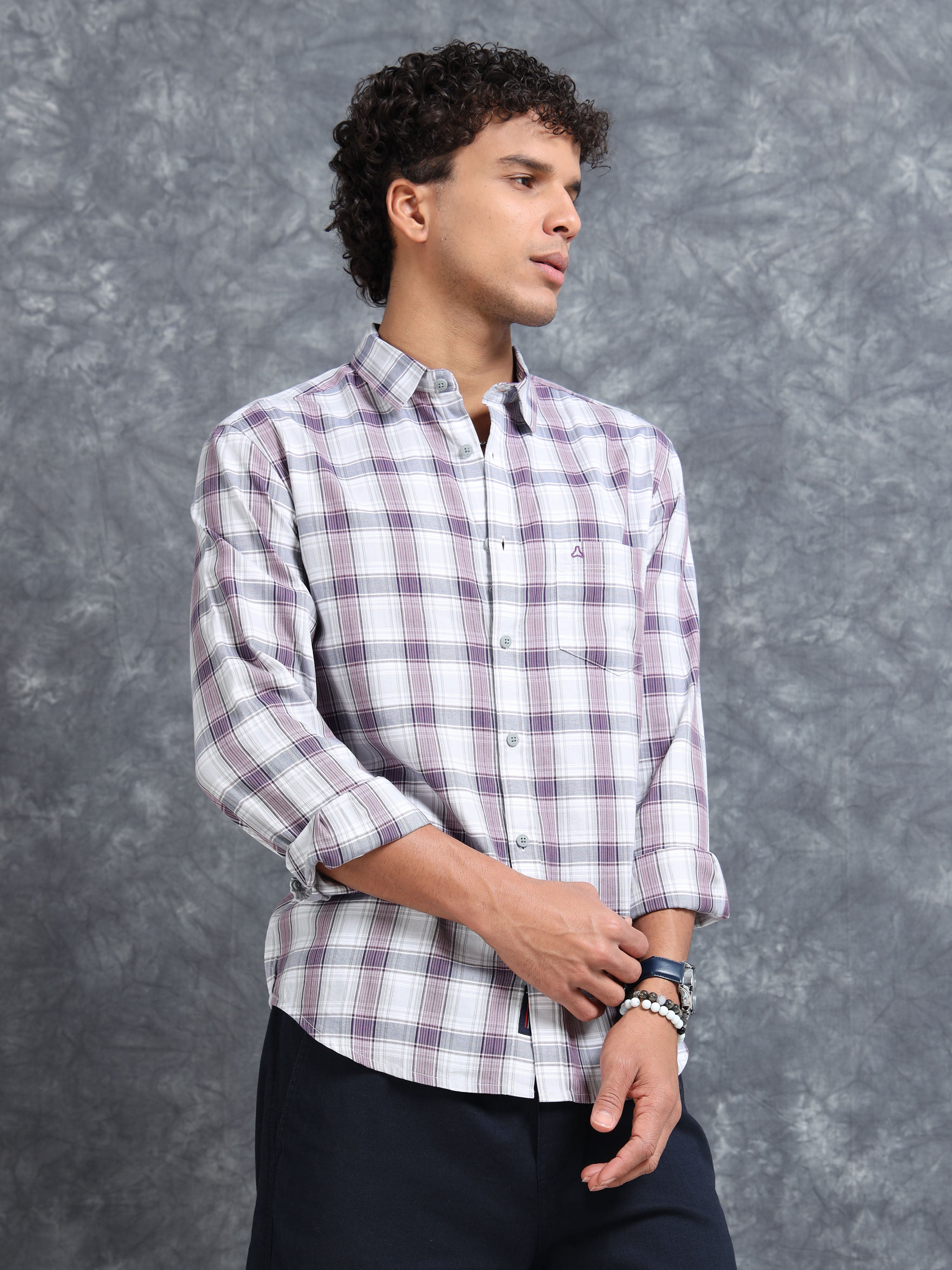 MEN'S PURPLE CHECKS SLIM FIT SHIRT