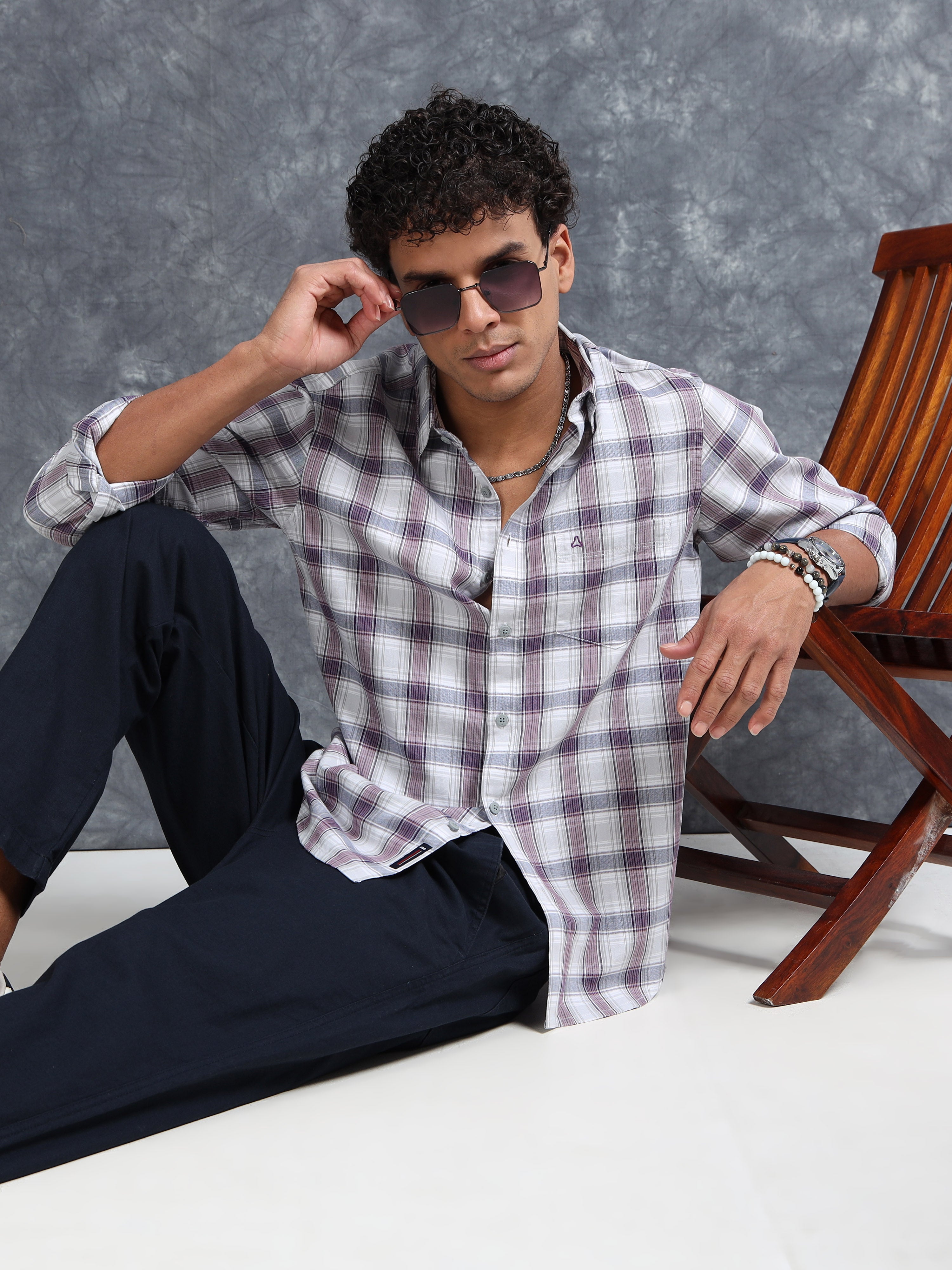 MEN'S PURPLE CHECKS SLIM FIT SHIRT