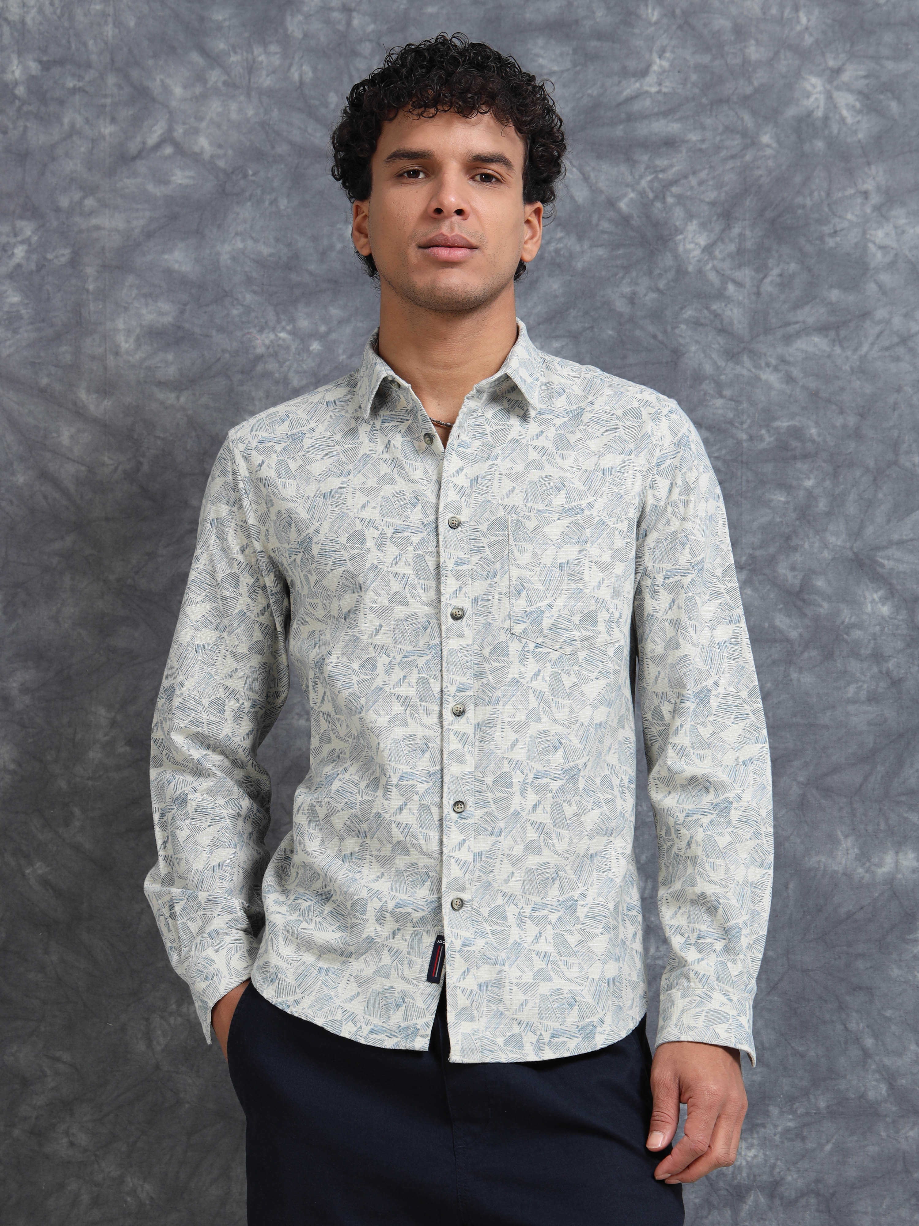 MEN'S OFF WHITE PRINT SLIM FIT SHIRT