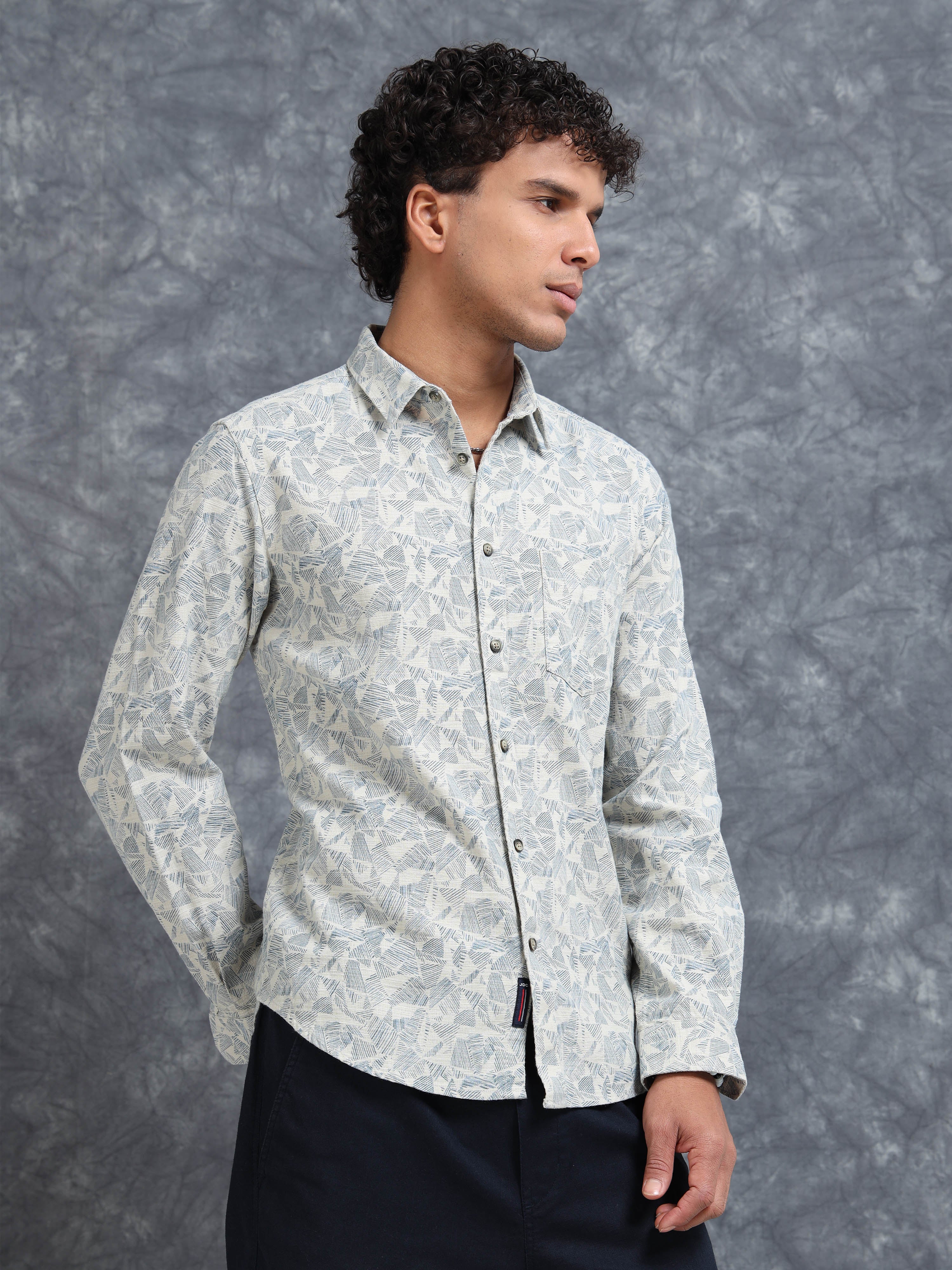 MEN'S OFF WHITE PRINT SLIM FIT SHIRT