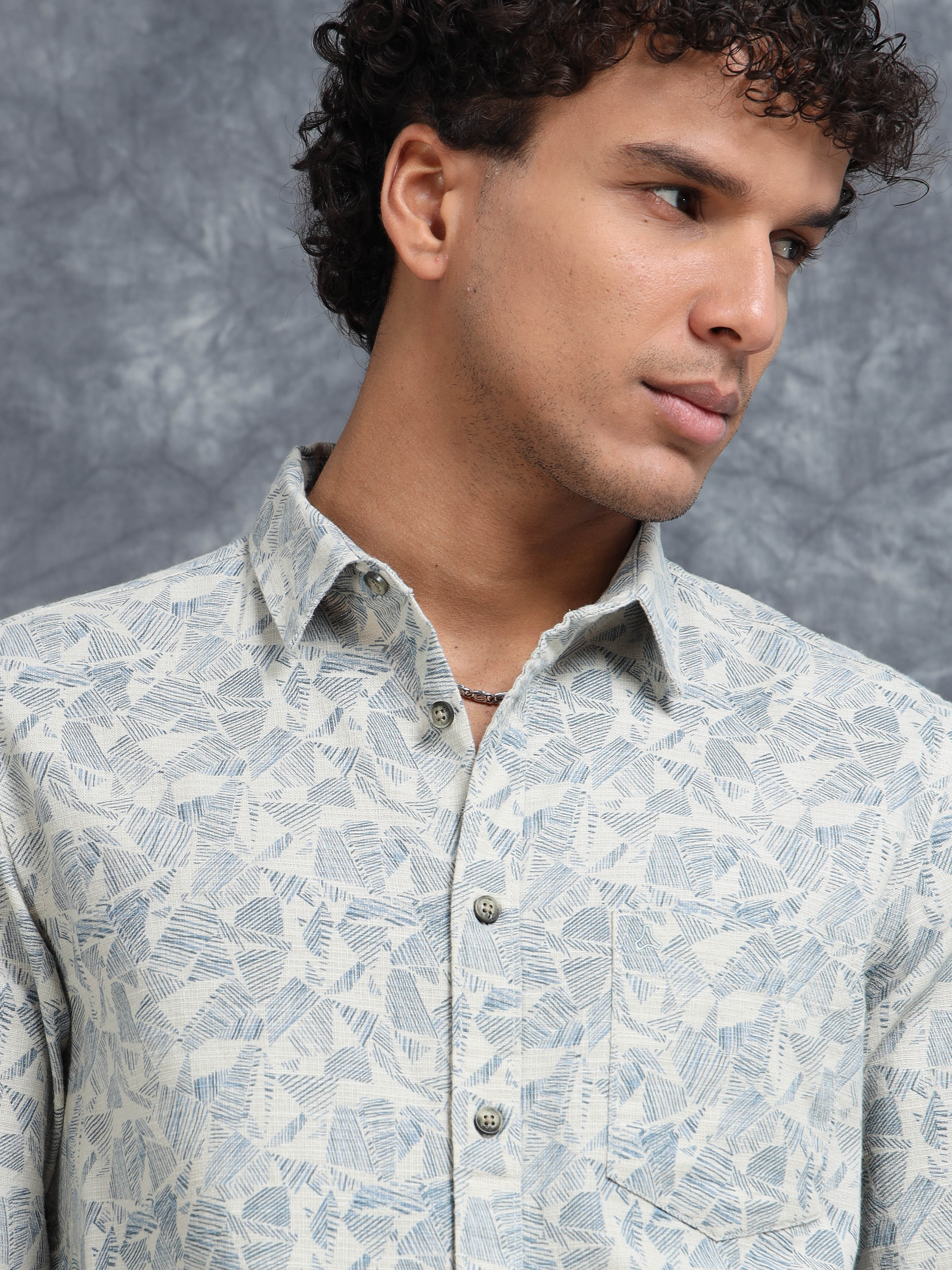 MEN'S OFF WHITE PRINT SLIM FIT SHIRT