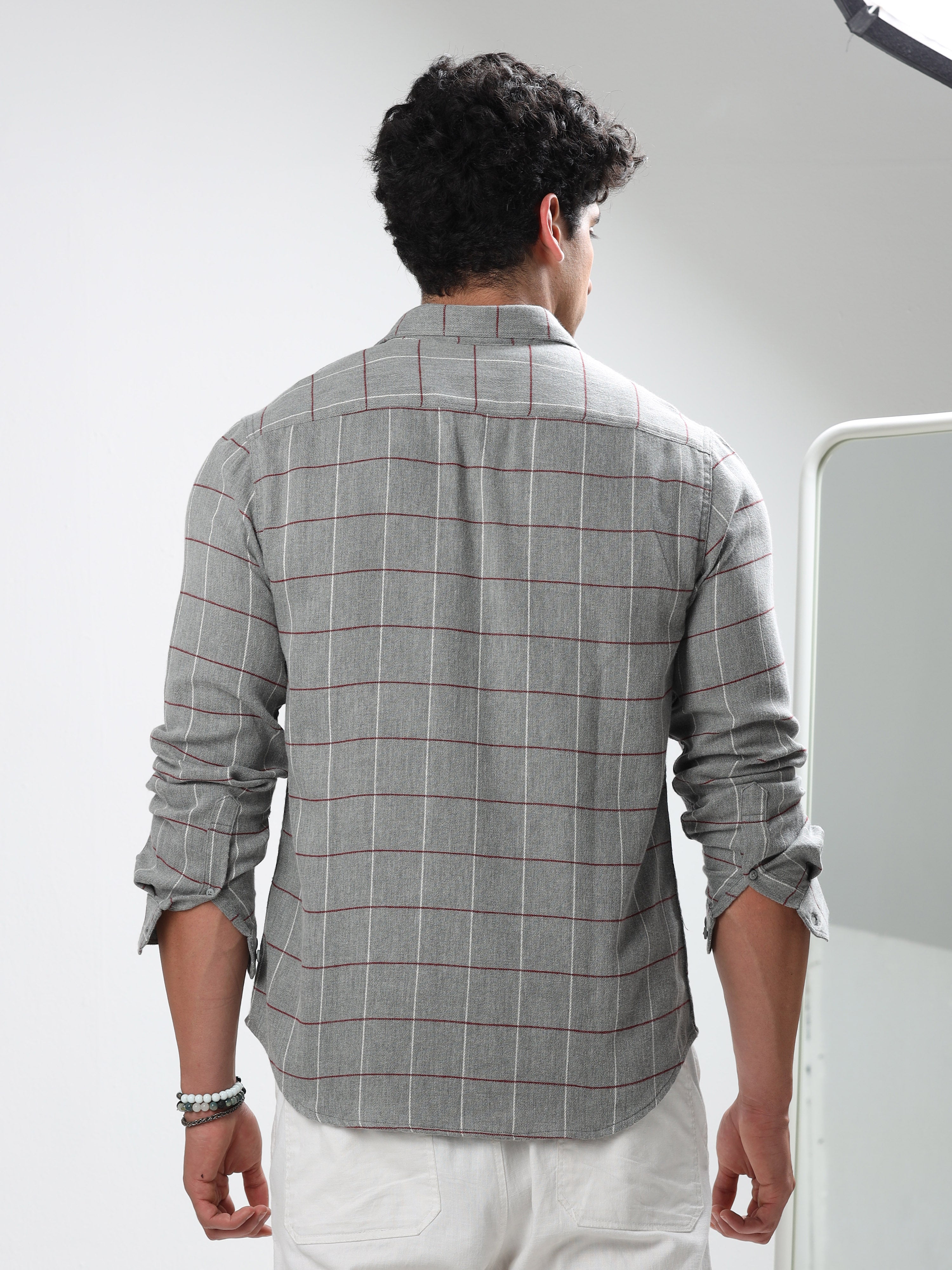 MEN'S GREY CHECKS SLIM FIT SHIRT